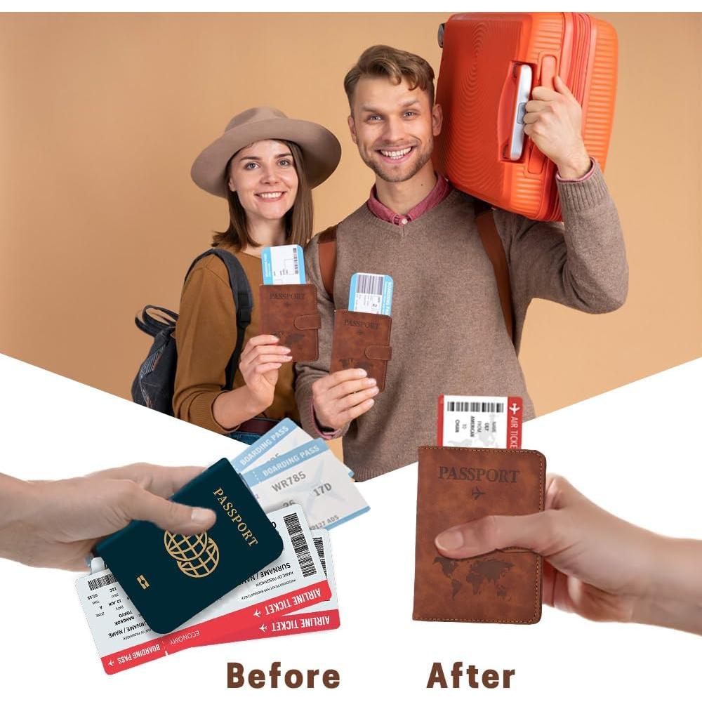 Portapasaportes Marrón Chffcuh con RFID y Múltiples Bolsillos