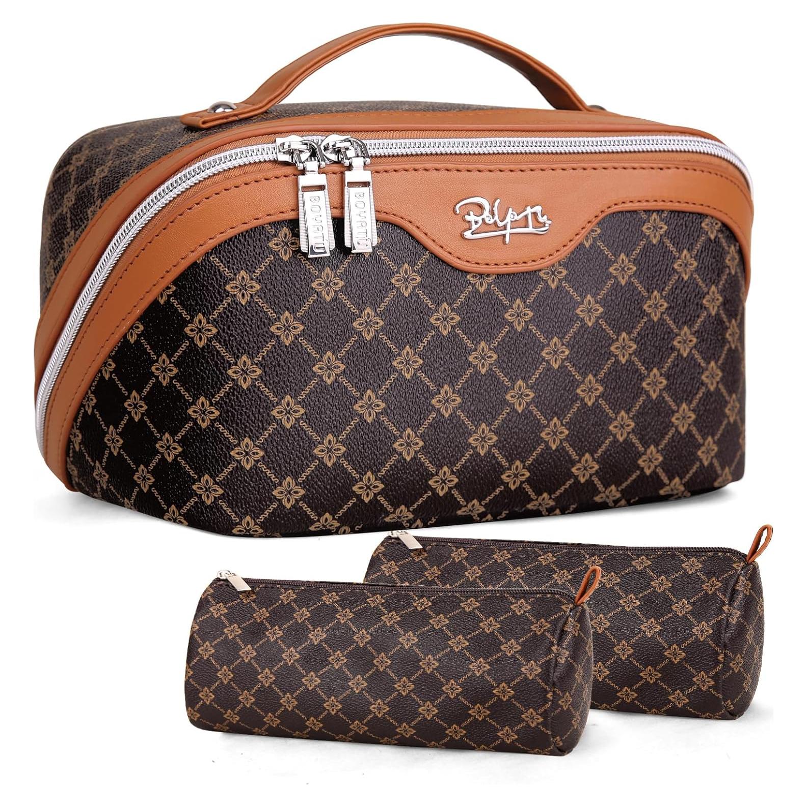 Bolsa de Maquillaje de Viaje BOYATU 3 Piezas Impermeable Café