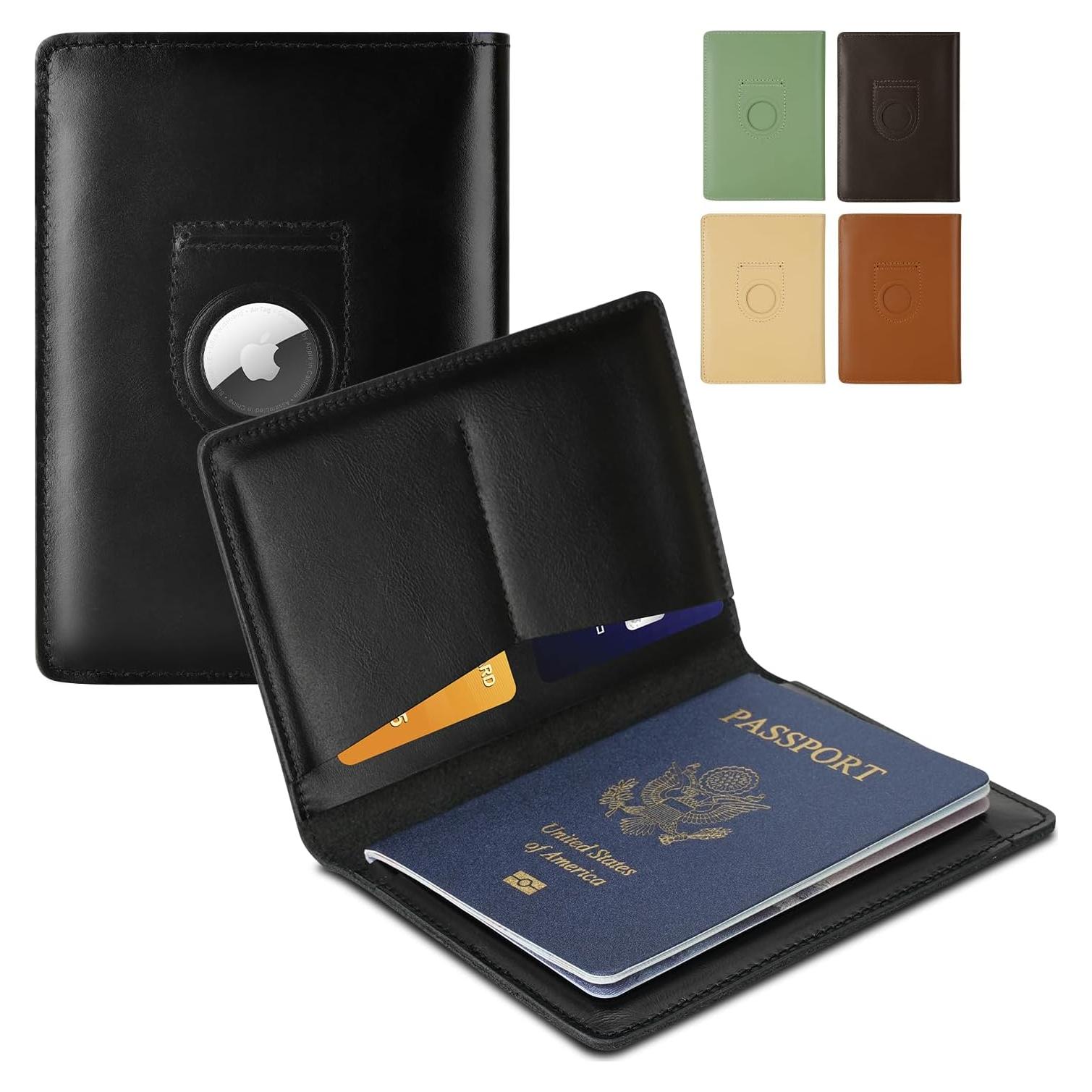 Funda de Pasaporte de Cuero Kicoroiny con Slot para AirTag - Negro