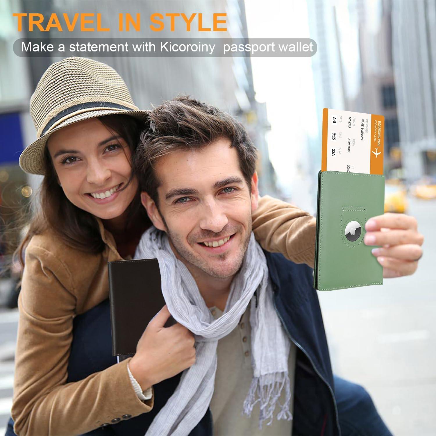 Funda de Pasaporte de Cuero Kicoroiny con Slot para AirTag - Negro