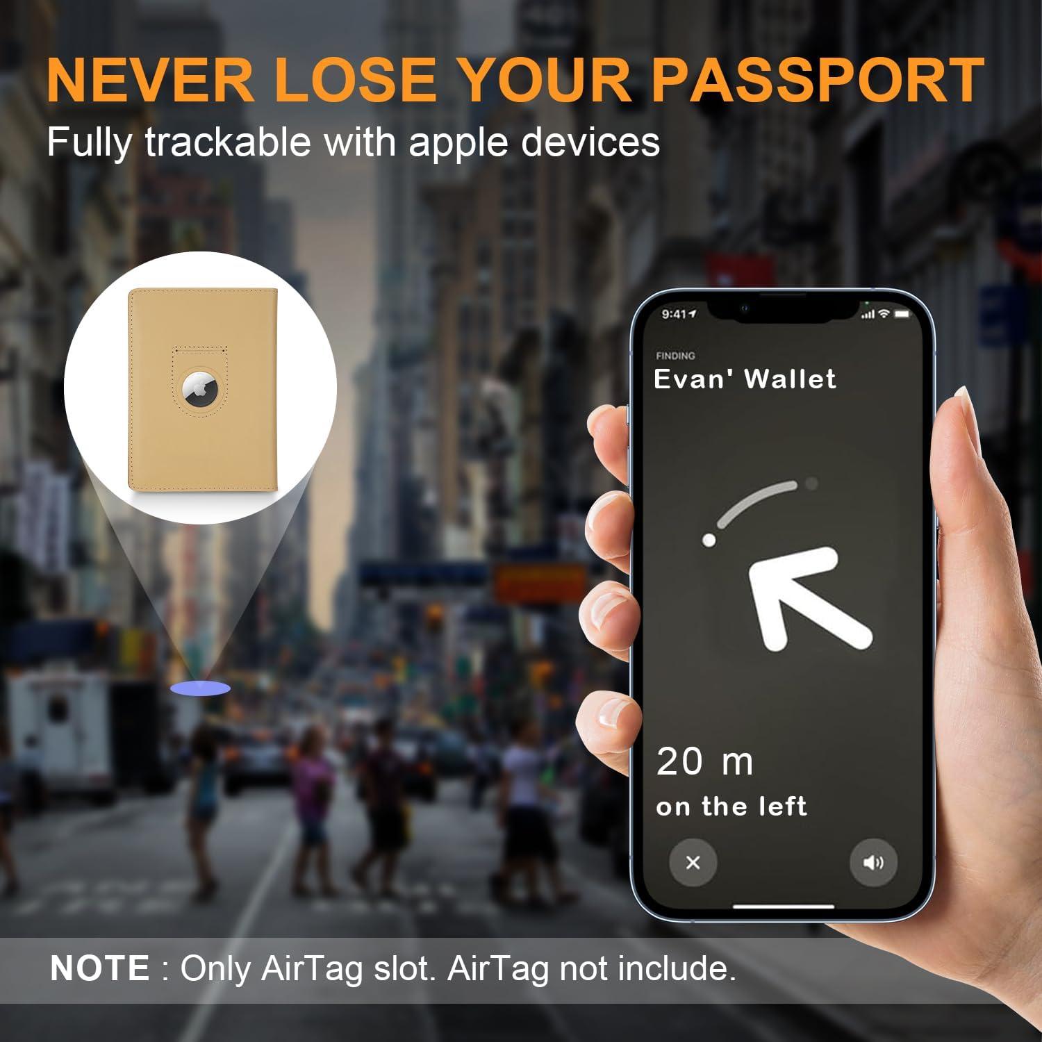 Funda de Pasaporte de Cuero Kicoroiny con Slot para AirTag - Negro