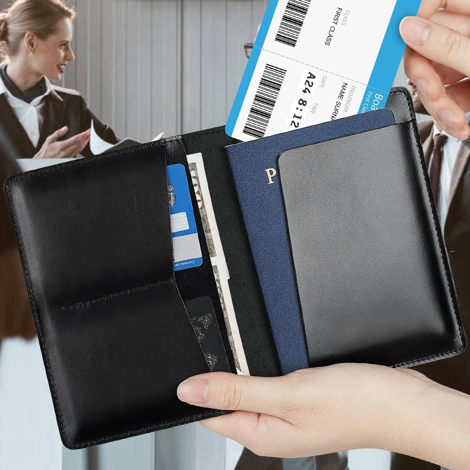 Funda de Pasaporte de Cuero Kicoroiny con Slot para AirTag - Negro