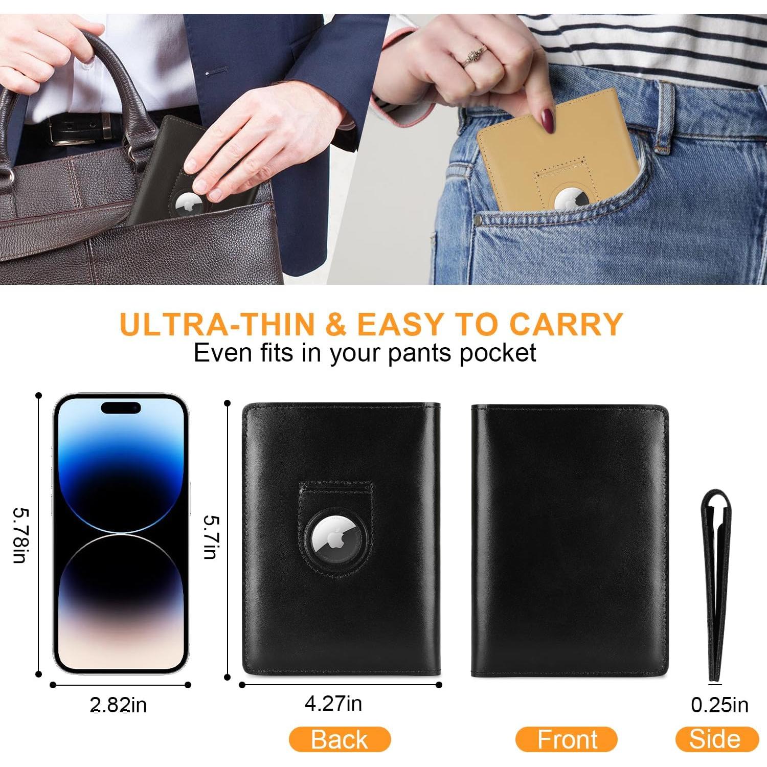 Funda de Pasaporte de Cuero Kicoroiny con Slot para AirTag - Negro