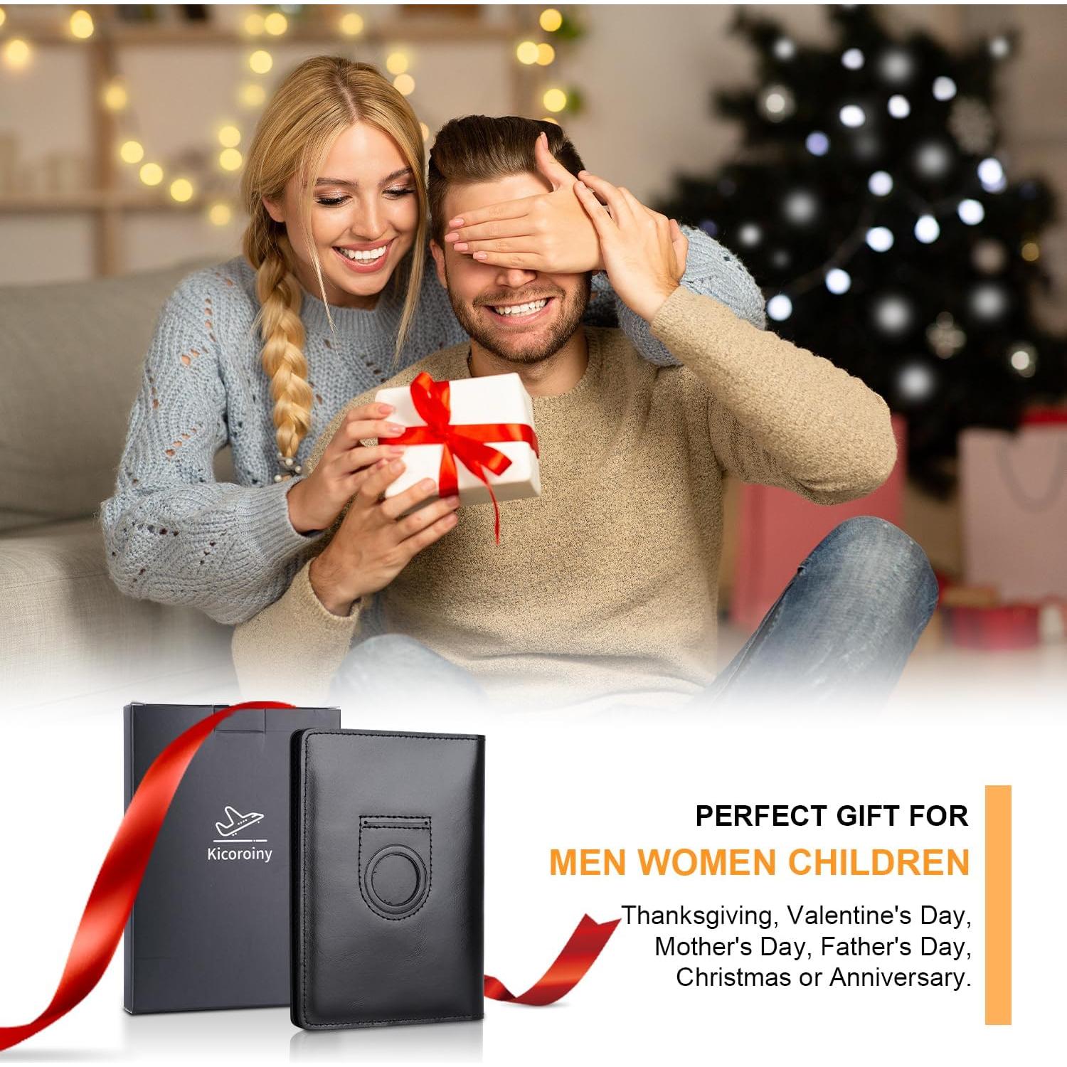 Funda de Pasaporte de Cuero Kicoroiny con Slot para AirTag - Negro