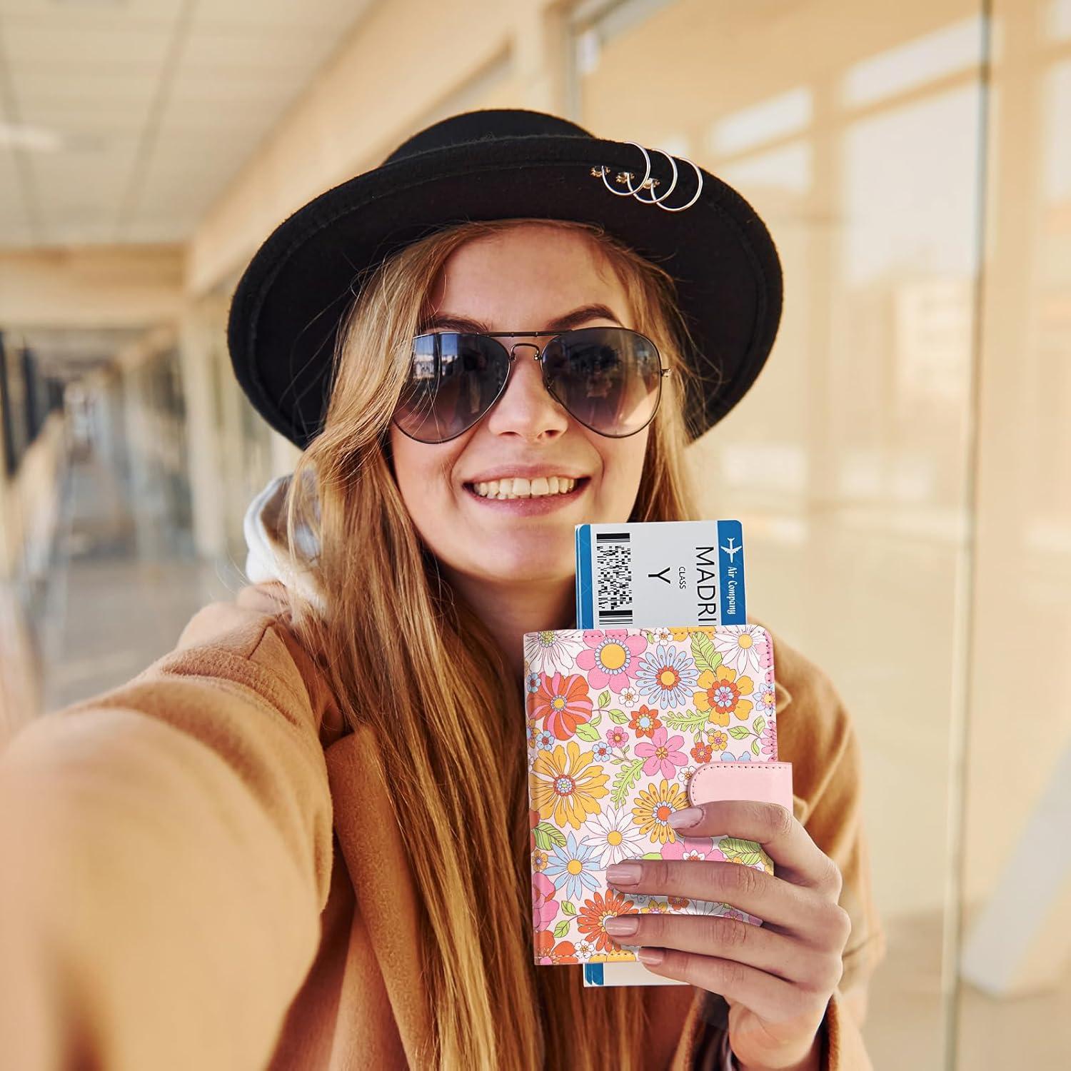 Portapasaportes Esseroo Floral Rosa con Bloqueo RFID