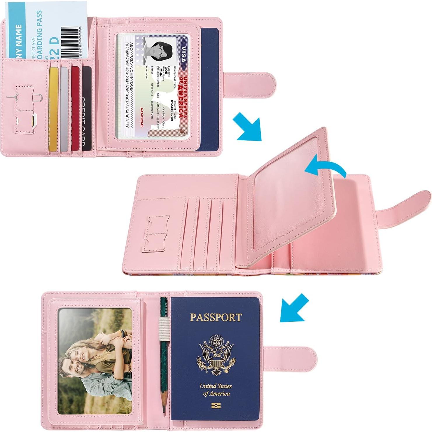 Portapasaportes Esseroo Floral Rosa con Bloqueo RFID