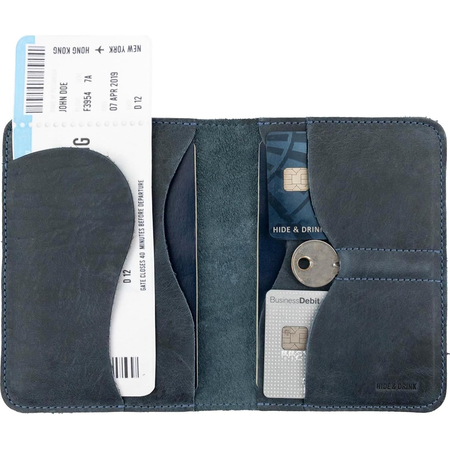 Funda Doble para Pasaporte Hide & Drink - Cuero Azul Pizarra