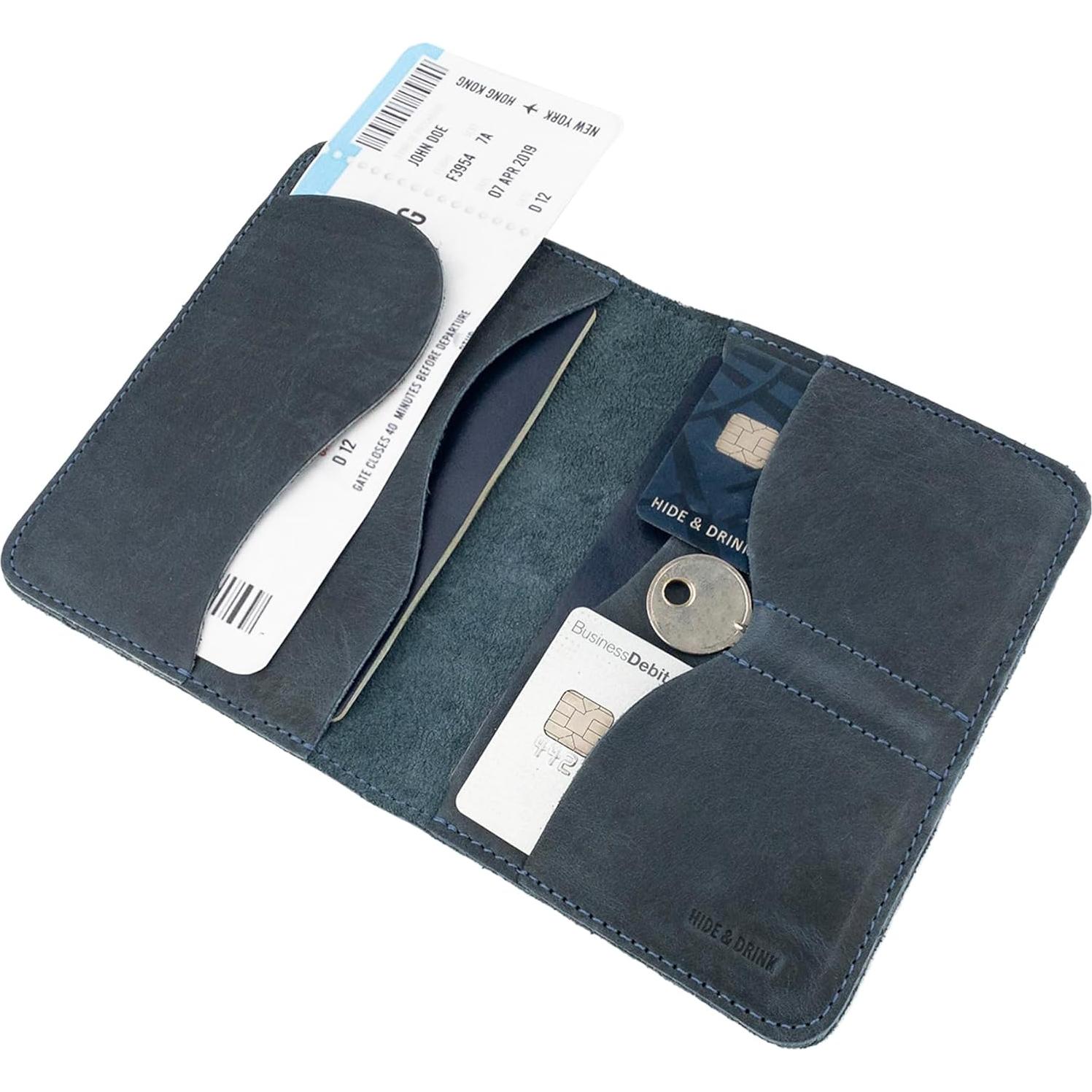 Funda Doble para Pasaporte Hide & Drink - Cuero Azul Pizarra