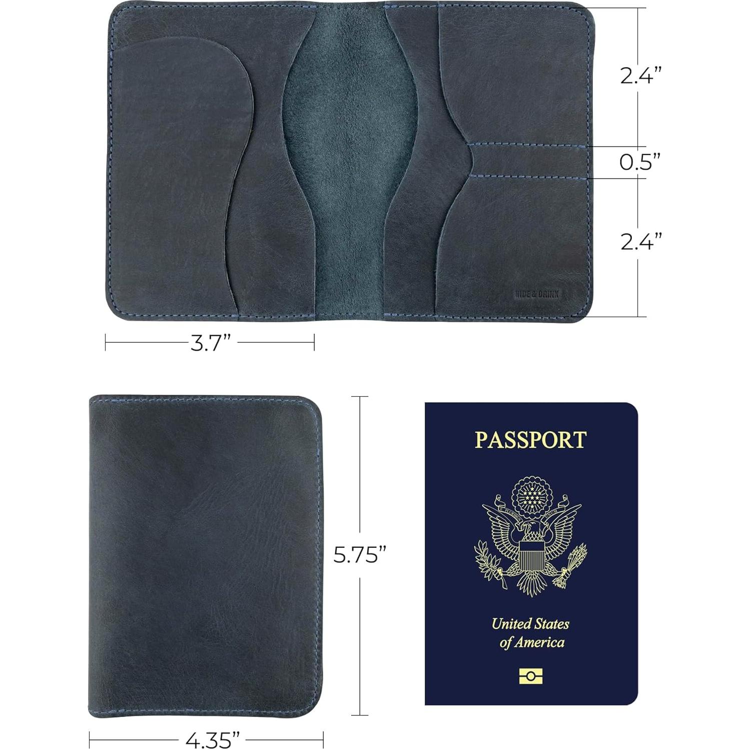 Funda Doble para Pasaporte Hide & Drink - Cuero Azul Pizarra