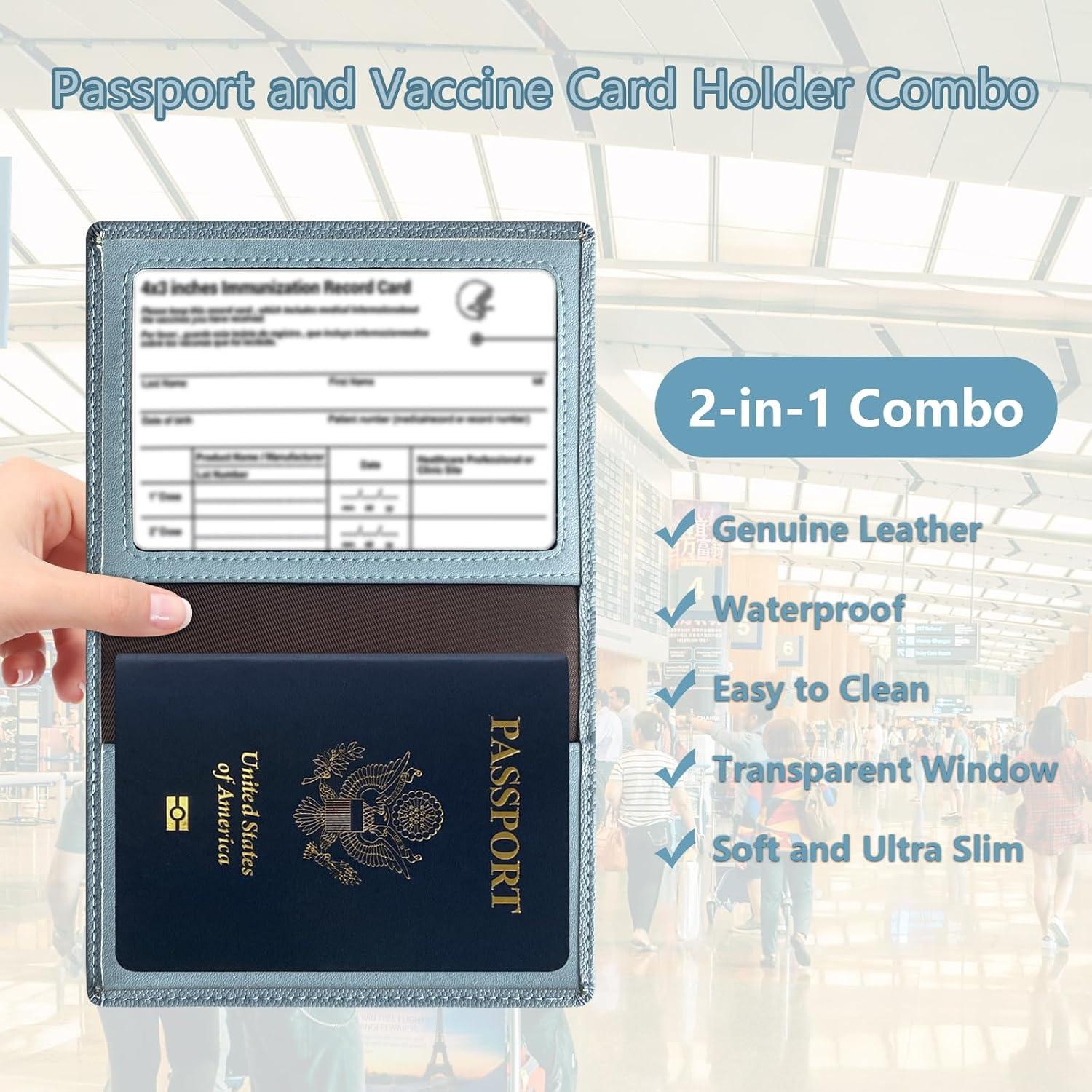 Funda de Pasaporte de Cuero Genuino Baphity Azul Hielo RFID