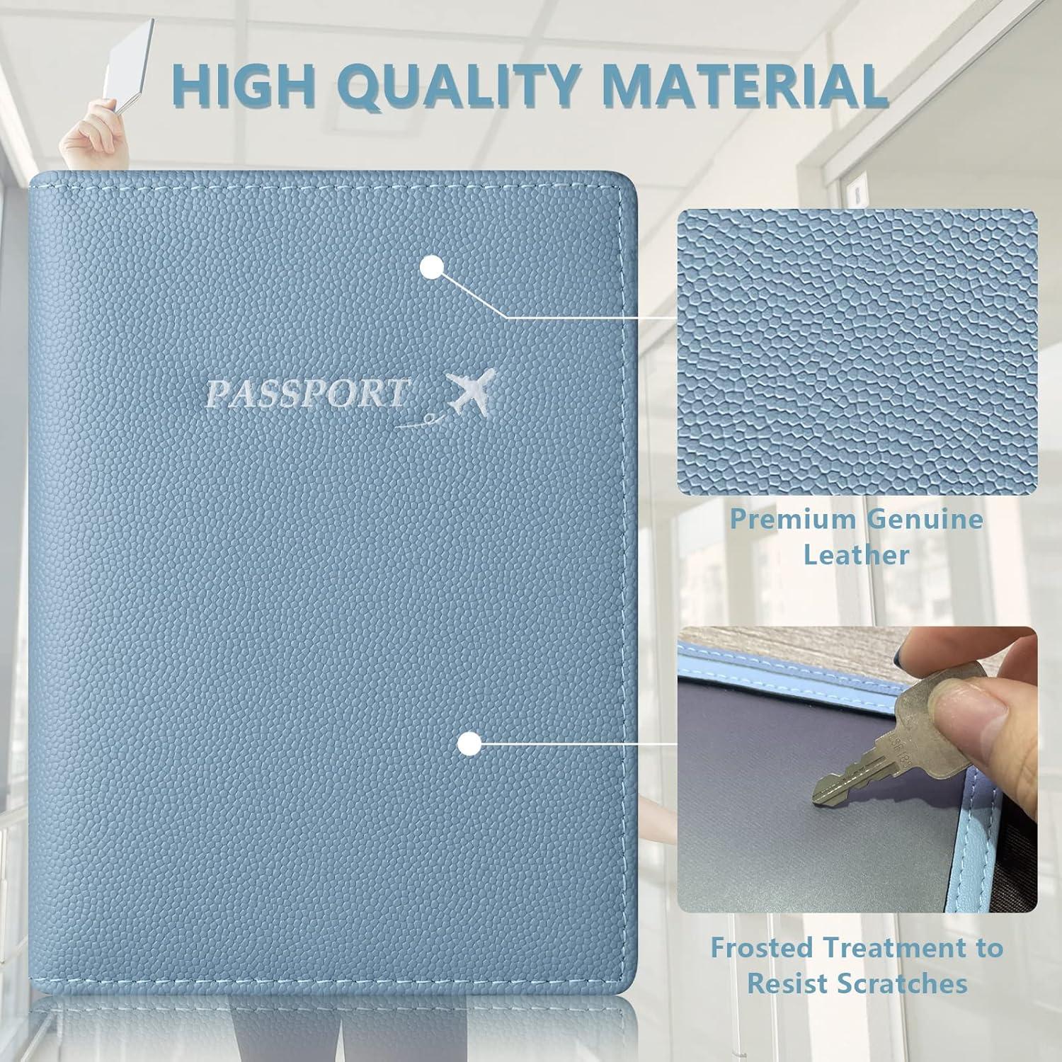 Funda de Pasaporte de Cuero Genuino Baphity Azul Hielo RFID
