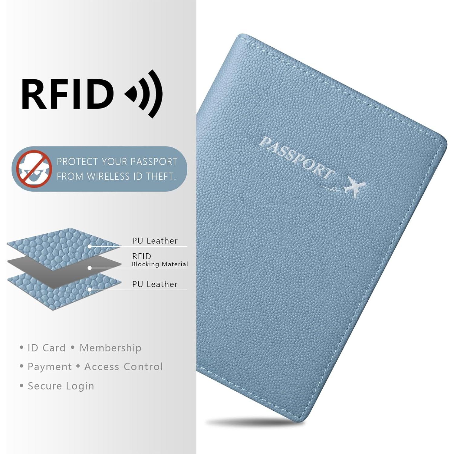 Funda de Pasaporte de Cuero Genuino Baphity Azul Hielo RFID