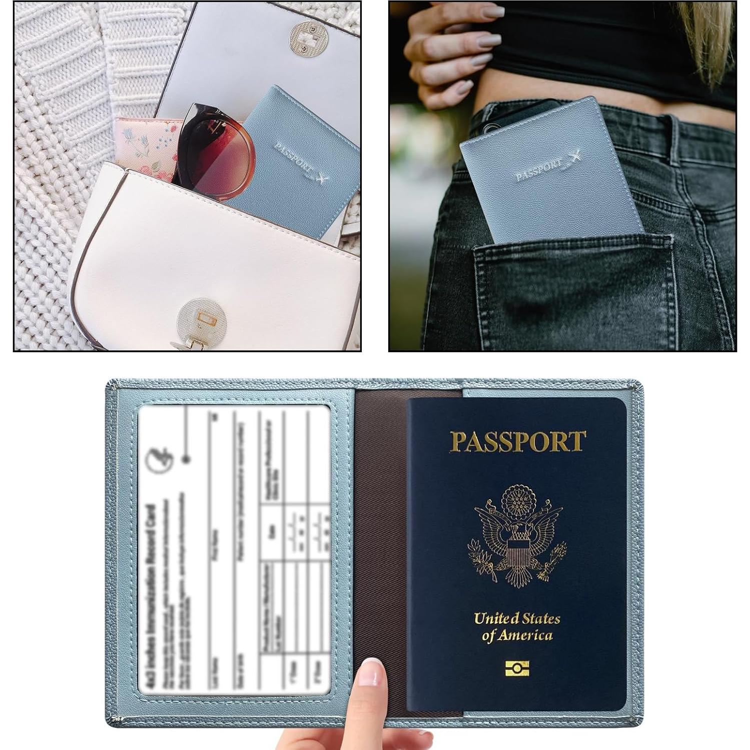 Funda de Pasaporte de Cuero Genuino Baphity Azul Hielo RFID