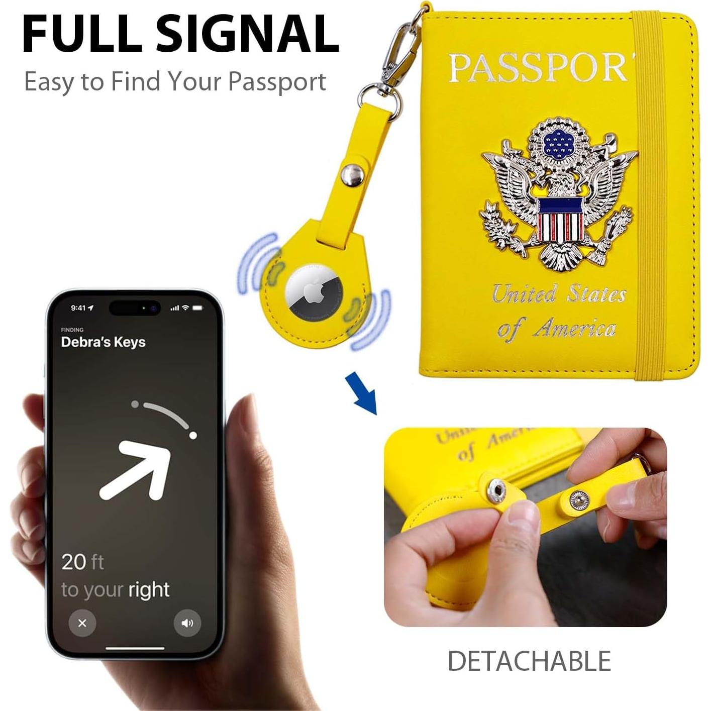 Portapasaportes CNYCMY RFID Impermeable con Ranura para Airtag - Amarillo