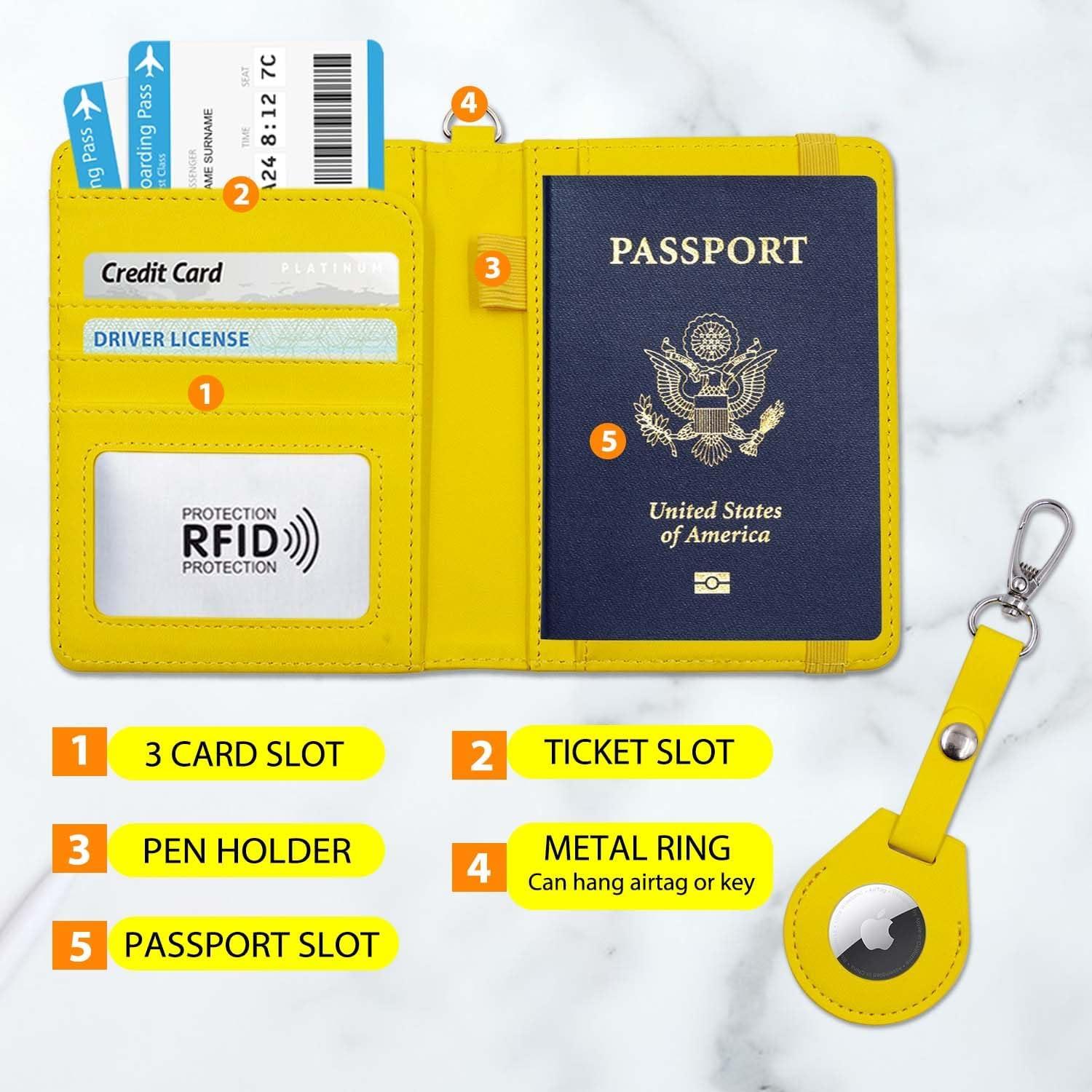 Portapasaportes CNYCMY RFID Impermeable con Ranura para Airtag - Amarillo