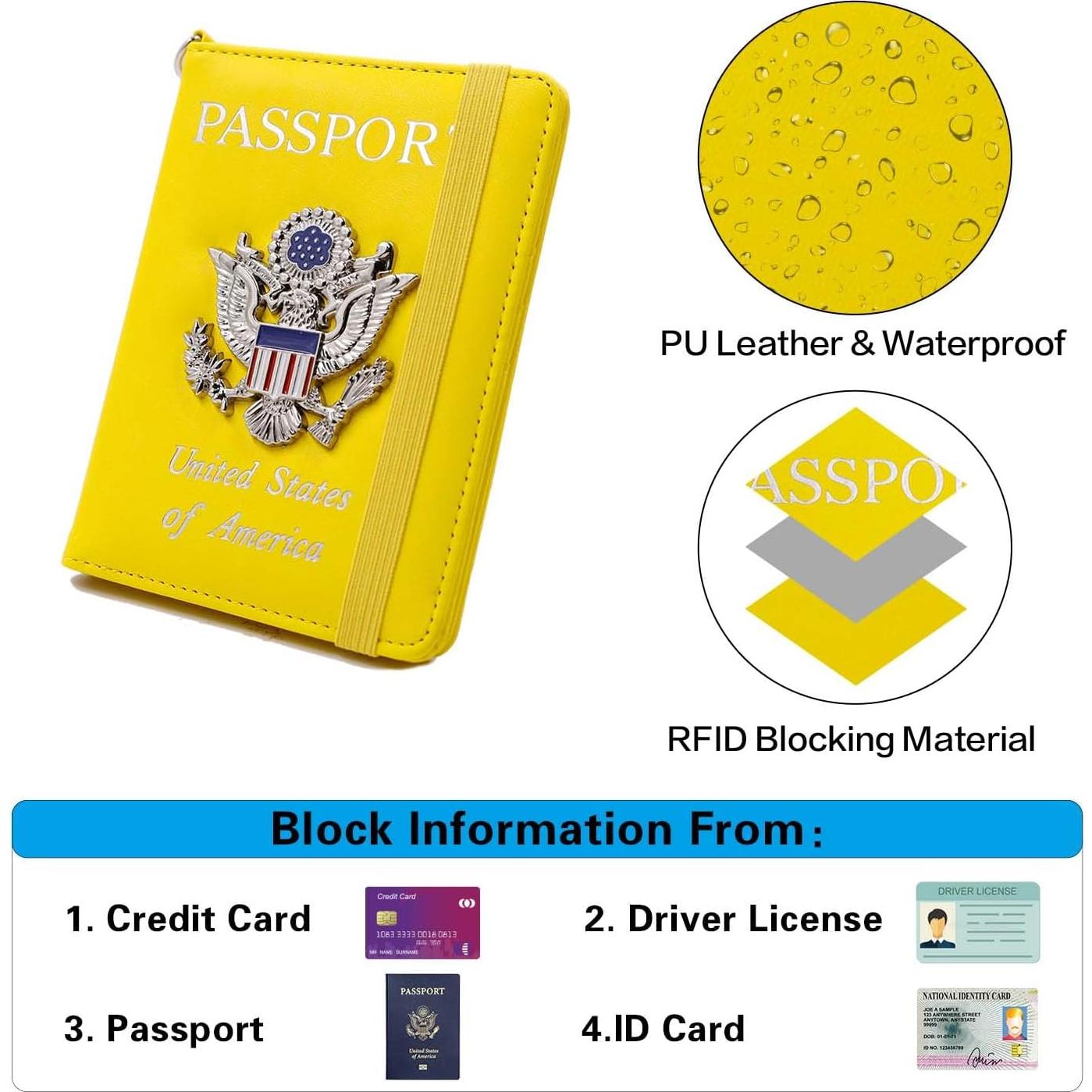 Portapasaportes CNYCMY RFID Impermeable con Ranura para Airtag - Amarillo