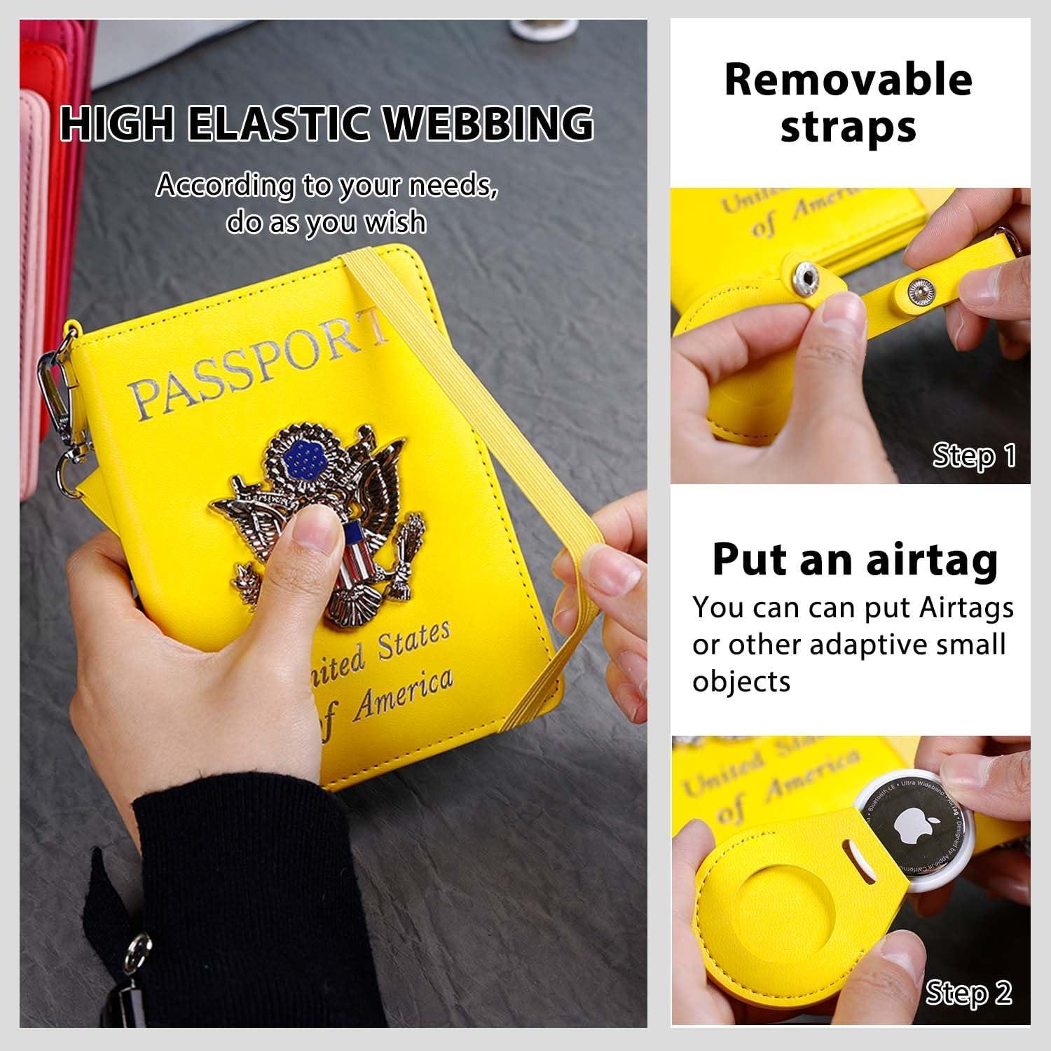 Portapasaportes CNYCMY RFID Impermeable con Ranura para Airtag - Amarillo