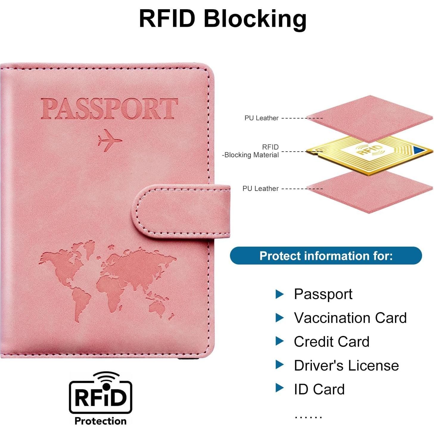 Portafolio de Pasaporte Unisex QIVANLIFE Rosa Hebilla RFID