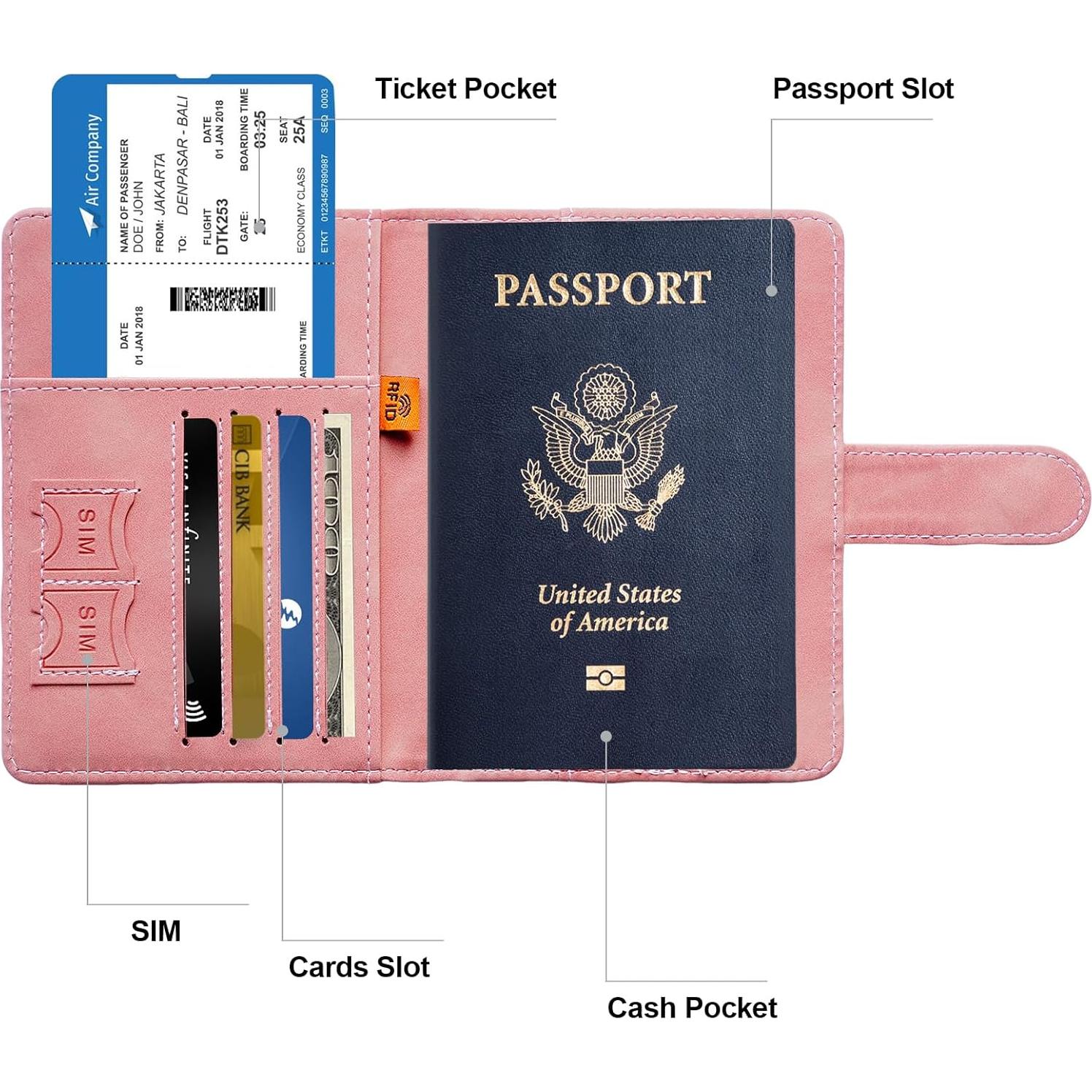 Portafolio de Pasaporte Unisex QIVANLIFE Rosa Hebilla RFID