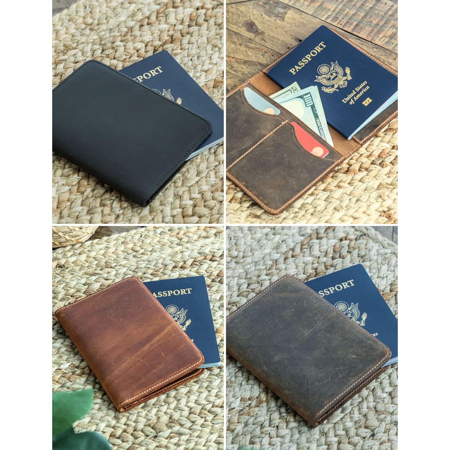 Funda para Pasaporte de Cuero Genuino Castaño Hecha a Mano