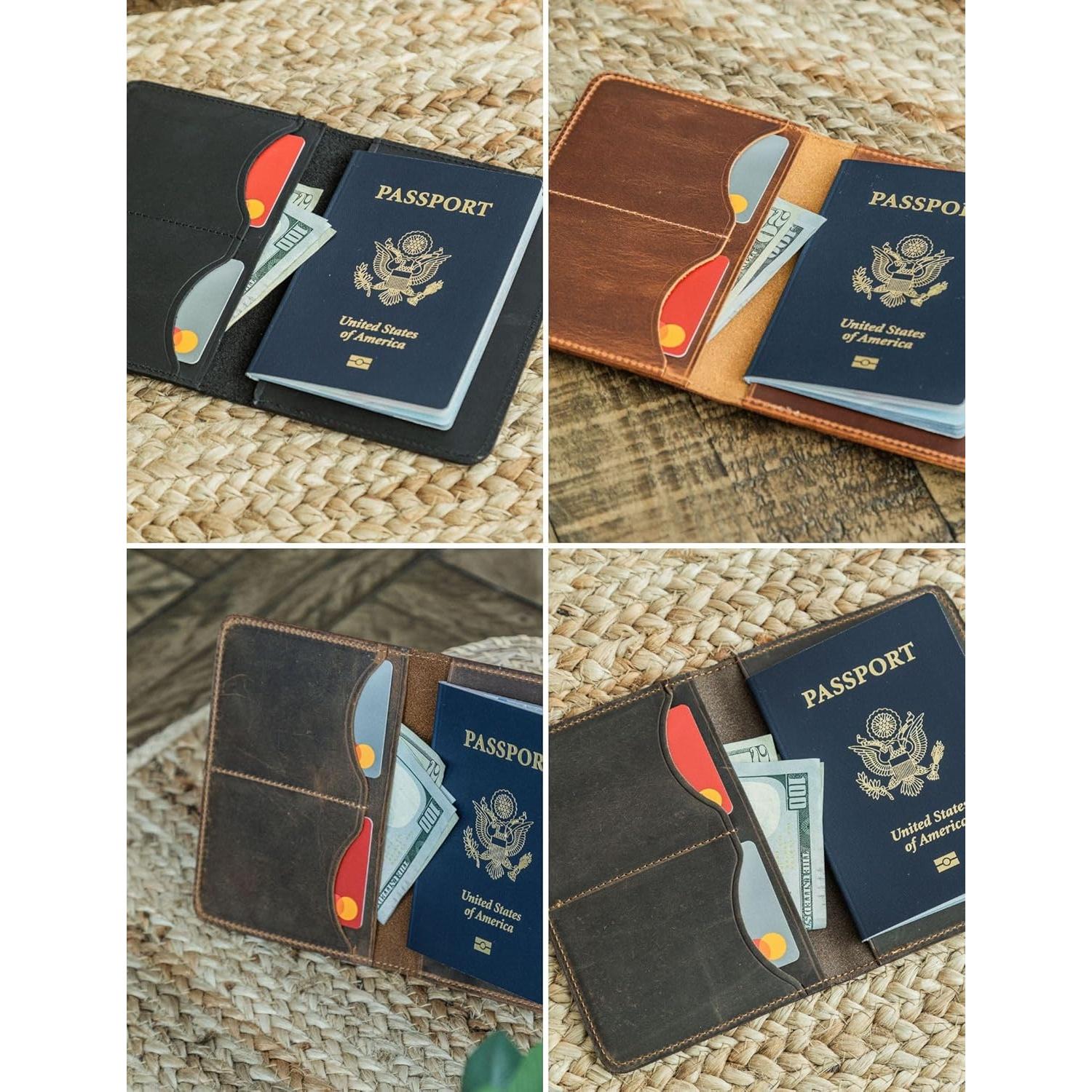 Funda para Pasaporte de Cuero Genuino Castaño Hecha a Mano