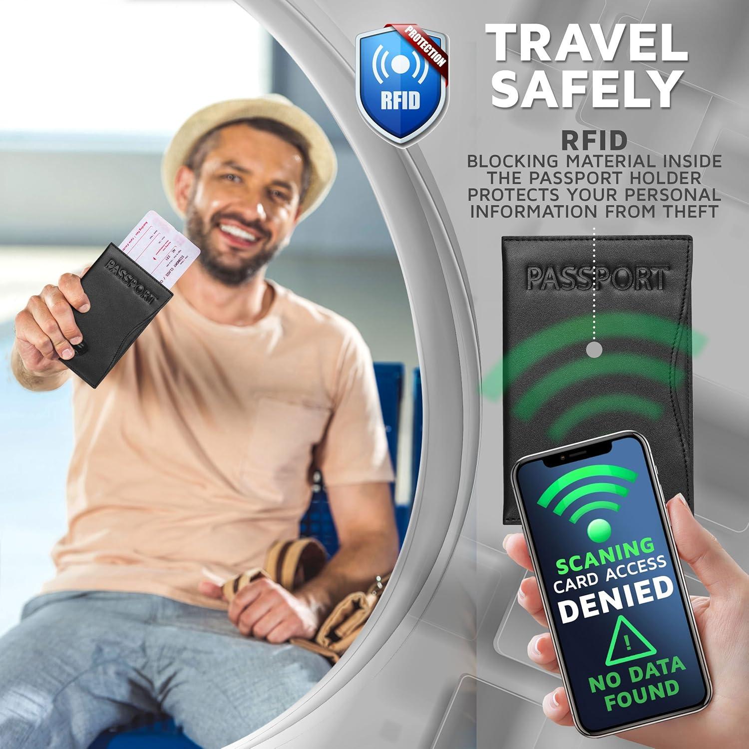 Funda de Pasaporte Alban RFID Cuero Genuino Negro