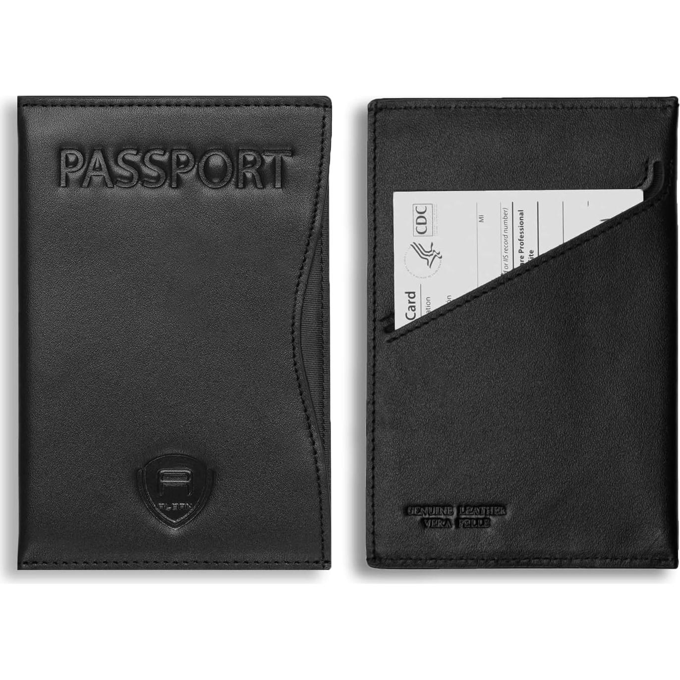 Funda de Pasaporte Alban RFID Cuero Genuino Negro