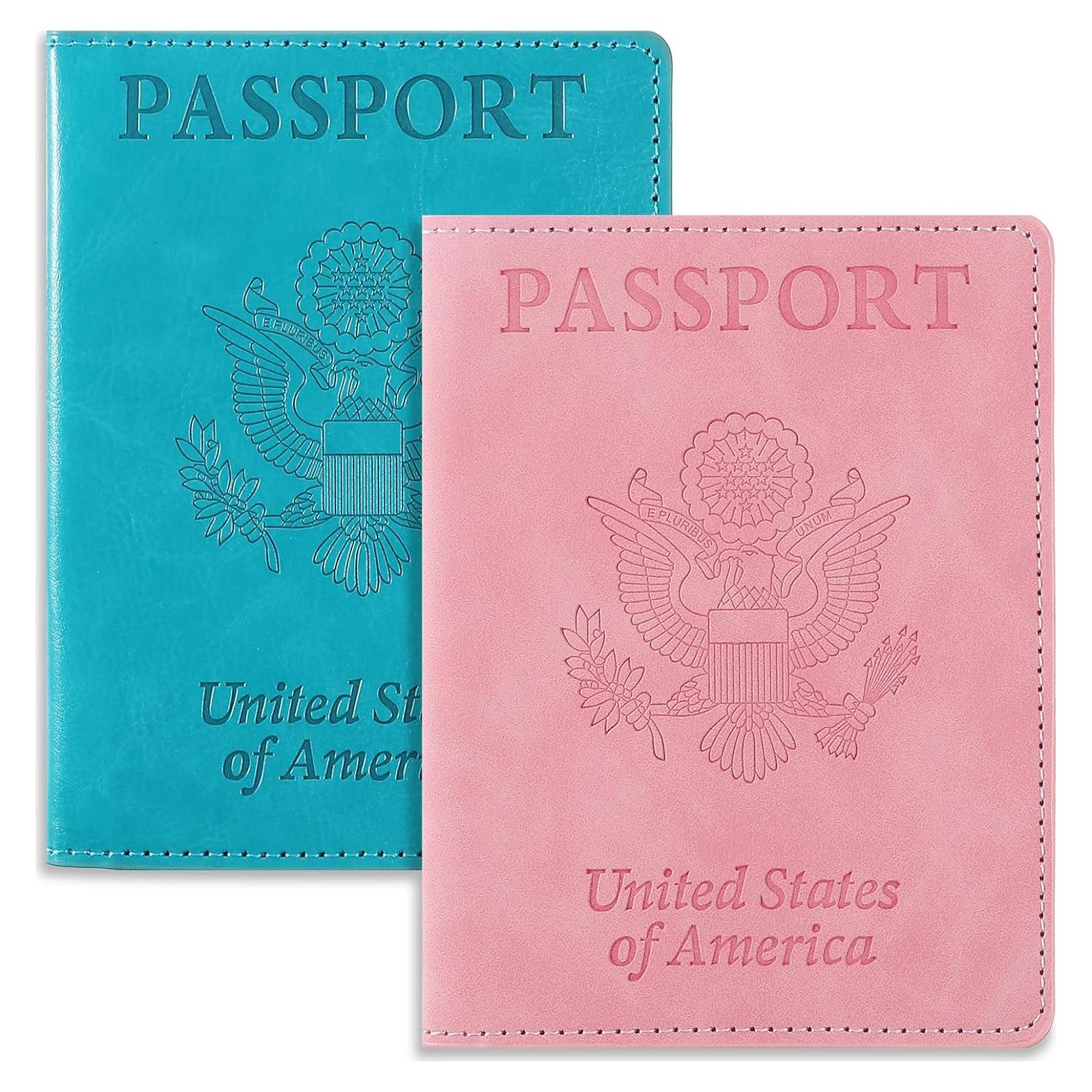 2 Pcs Passport Holder Cruise Essentials Passport Wallet Cover Case International Travel Must Haves Accessories Pu Leather Ultra Slim Passports Wallet Protector for Family Women Men Travel