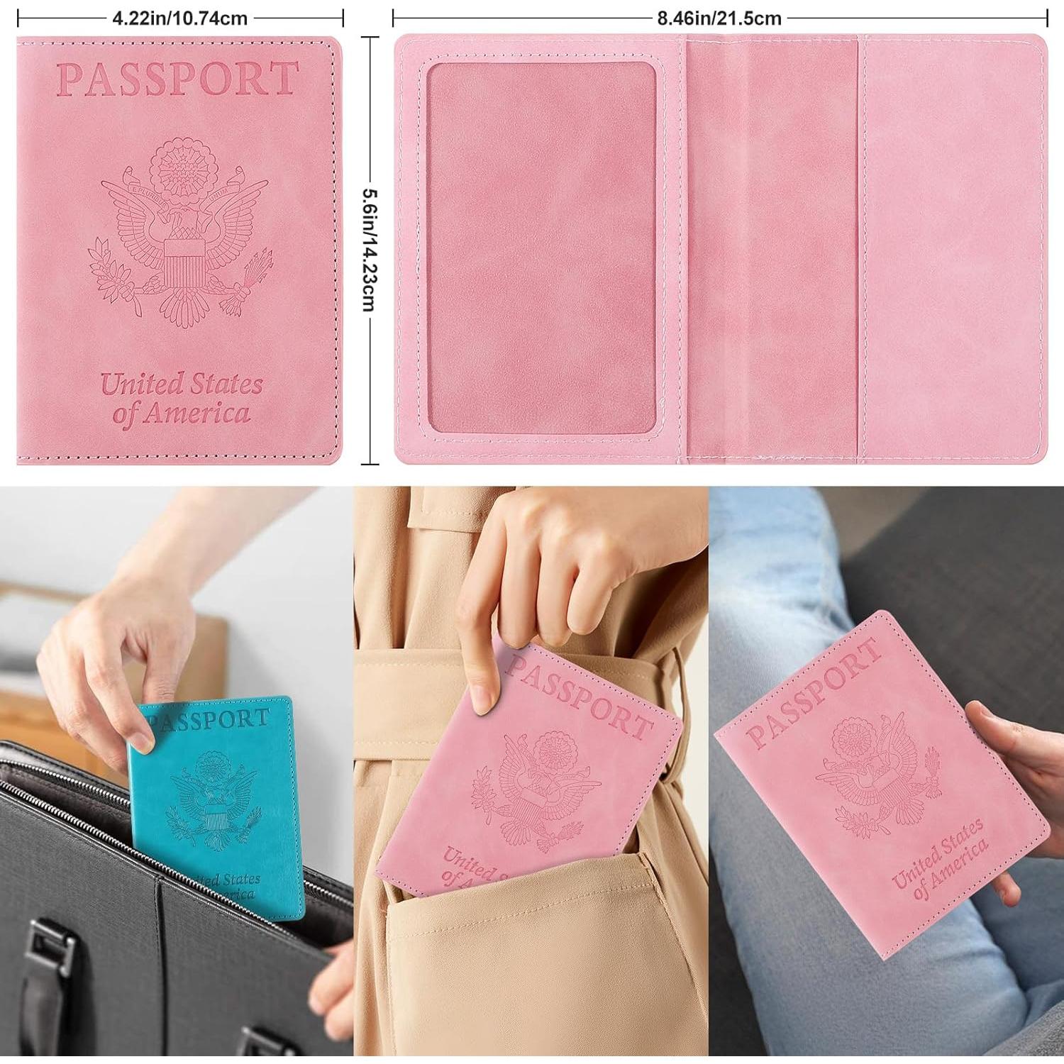 2 Pcs Passport Holder Cruise Essentials Passport Wallet Cover Case International Travel Must Haves Accessories Pu Leather Ultra Slim Passports Wallet Protector for Family Women Men Travel