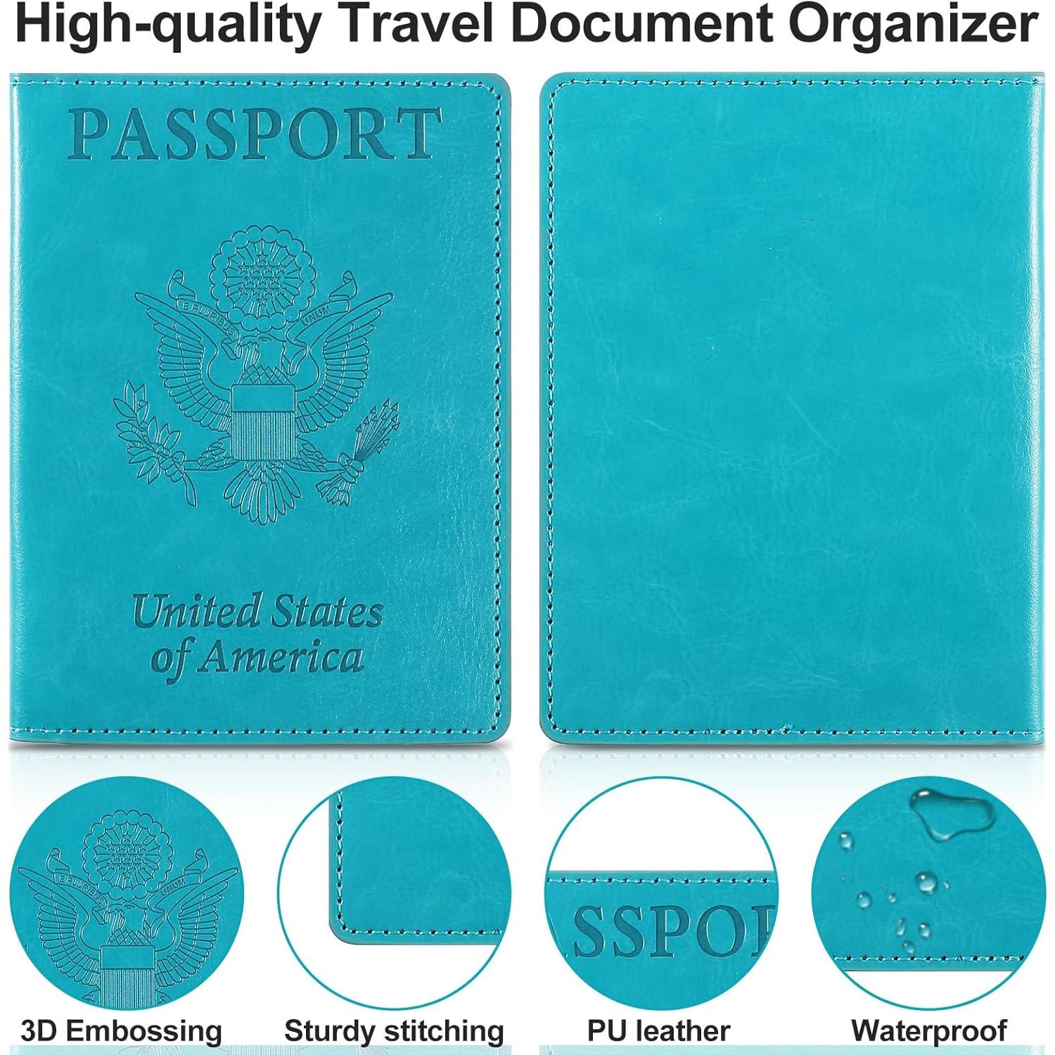 2 Pcs Passport Holder Cruise Essentials Passport Wallet Cover Case International Travel Must Haves Accessories Pu Leather Ultra Slim Passports Wallet Protector for Family Women Men Travel