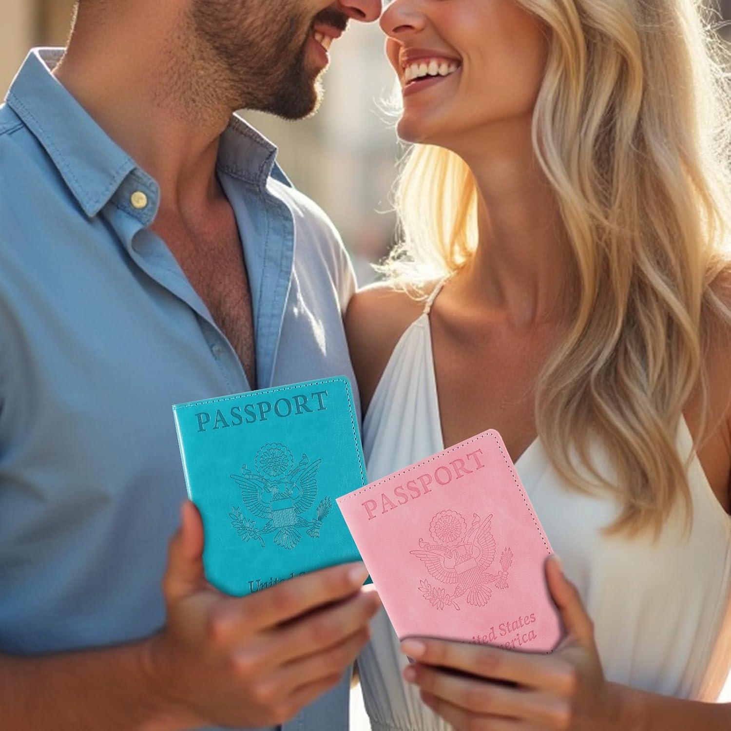 2 Pcs Passport Holder Cruise Essentials Passport Wallet Cover Case International Travel Must Haves Accessories Pu Leather Ultra Slim Passports Wallet Protector for Family Women Men Travel