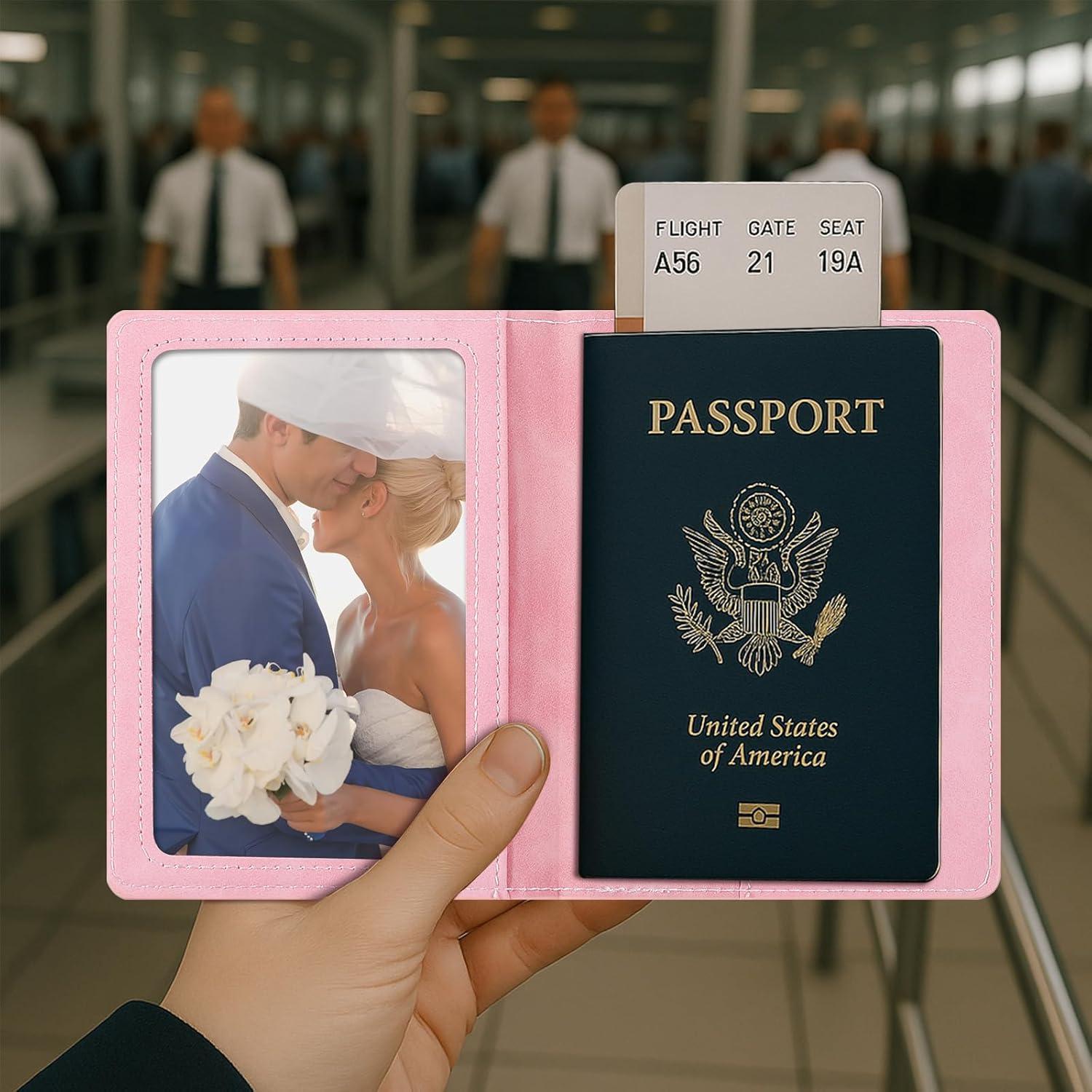 2 Pcs Passport Holder Cruise Essentials Passport Wallet Cover Case International Travel Must Haves Accessories Pu Leather Ultra Slim Passports Wallet Protector for Family Women Men Travel