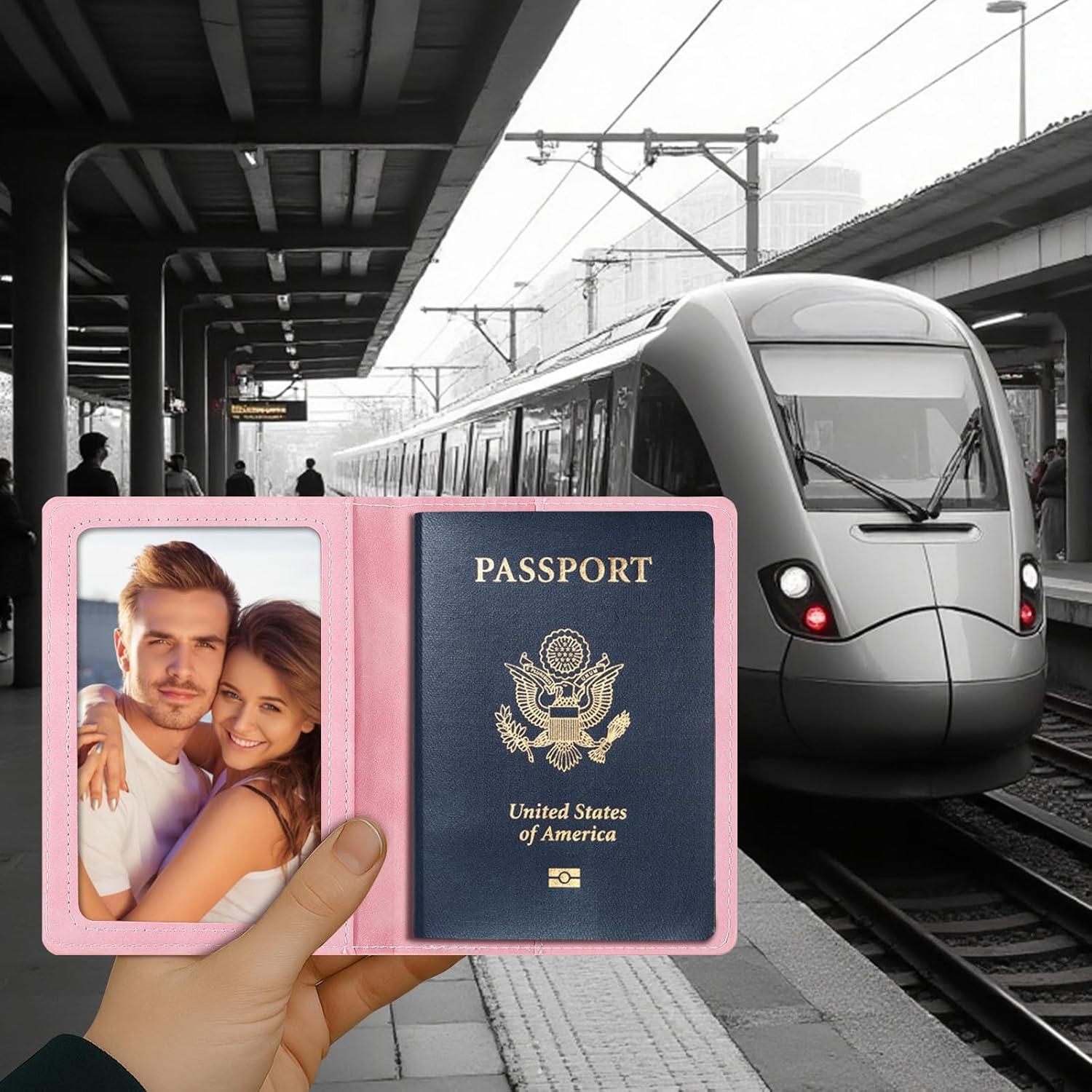 2 Pcs Passport Holder Cruise Essentials Passport Wallet Cover Case International Travel Must Haves Accessories Pu Leather Ultra Slim Passports Wallet Protector for Family Women Men Travel