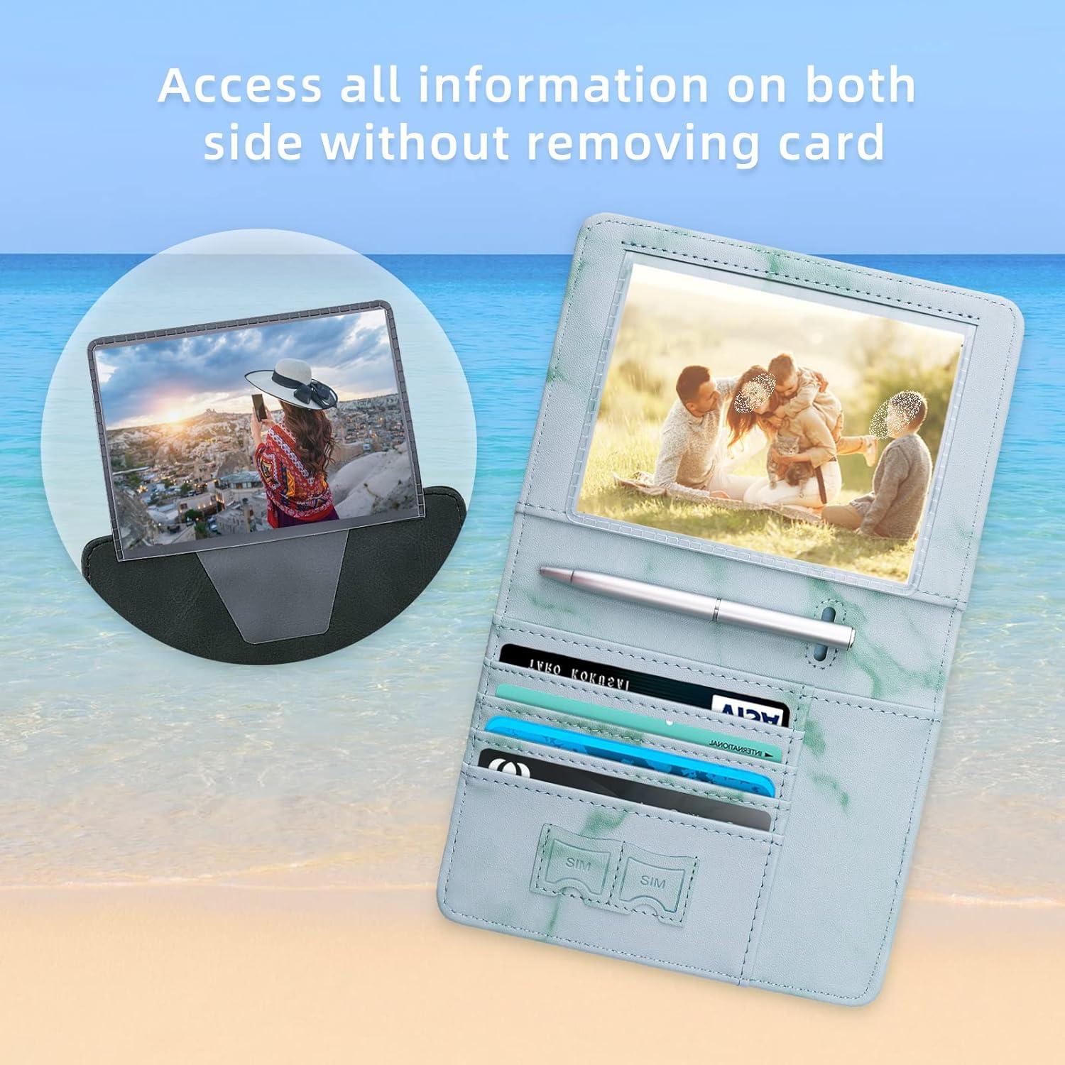 Portapasaportes WALNEW RFID Verde Mármol para Viajes Unisex