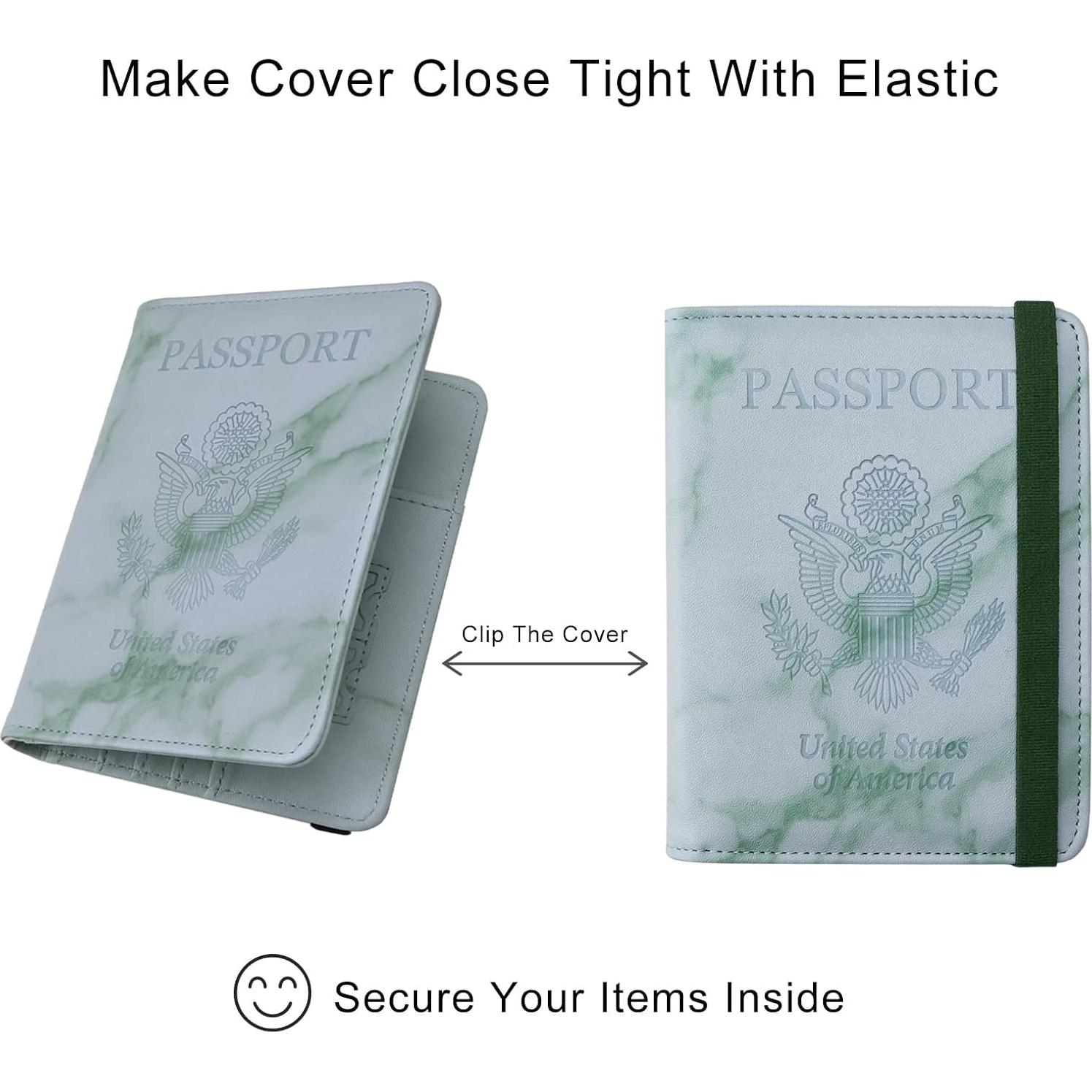 Portapasaportes WALNEW RFID Verde Mármol para Viajes Unisex