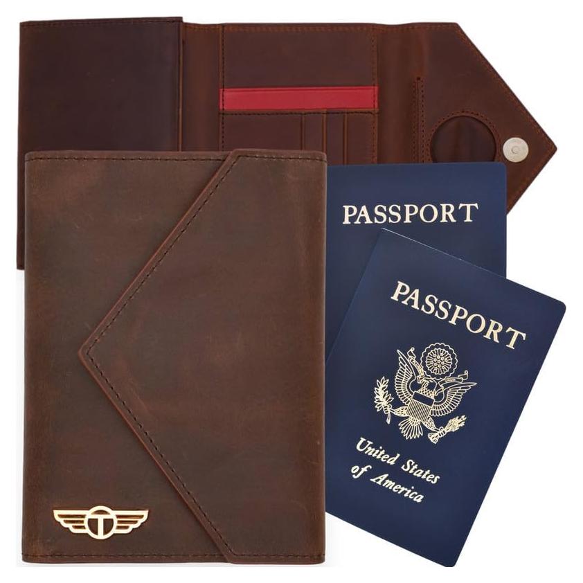 Portafolios de Pasaporte Talonport de Cuero Marrón RFID