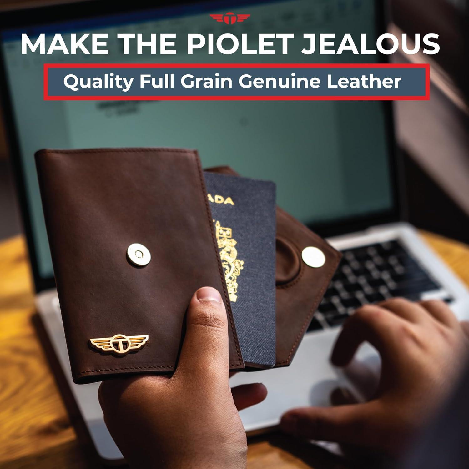 Portafolios de Pasaporte Talonport de Cuero Marrón RFID