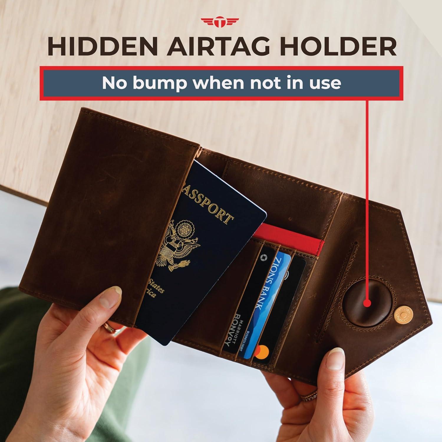 Portafolios de Pasaporte Talonport de Cuero Marrón RFID