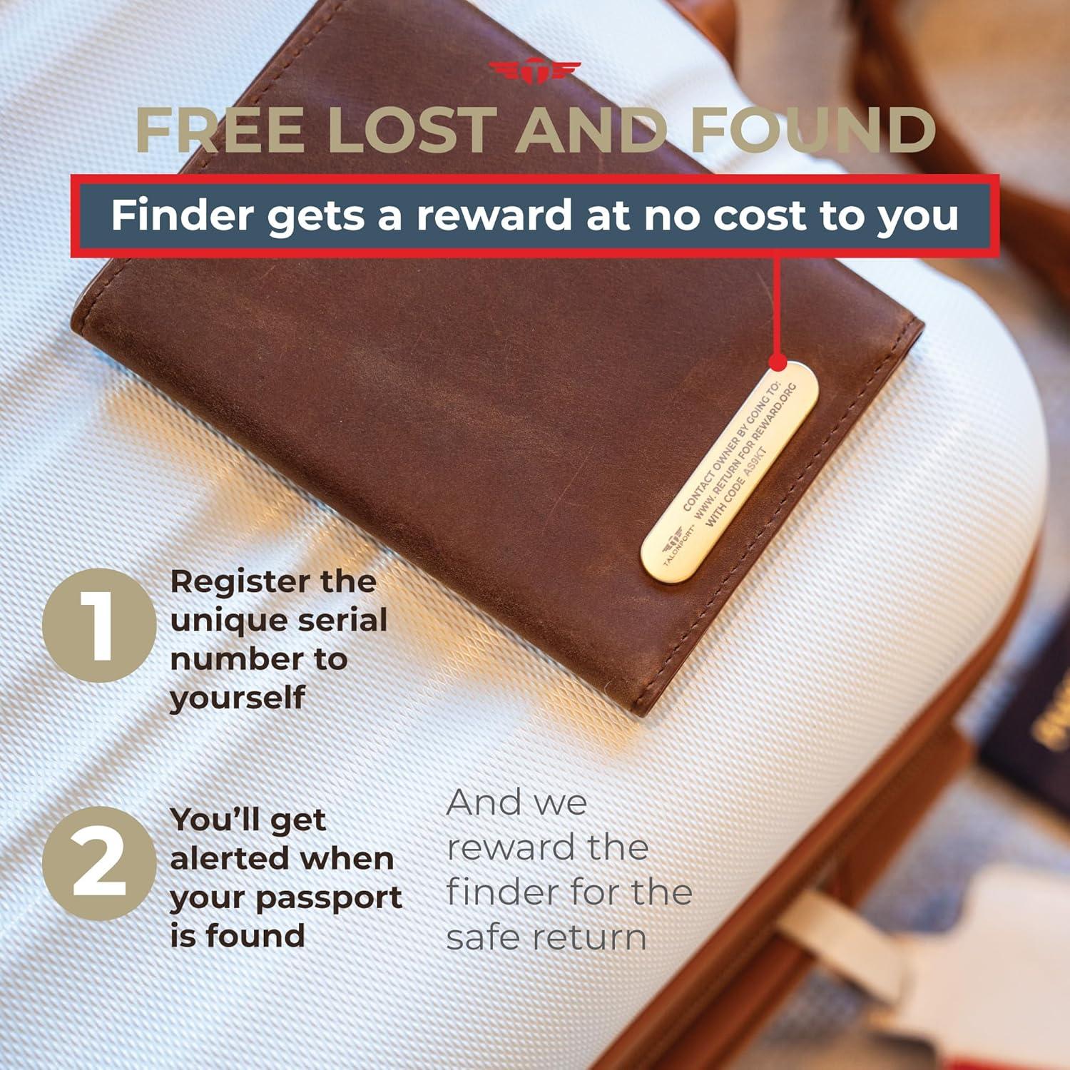 Portafolios de Pasaporte Talonport de Cuero Marrón RFID