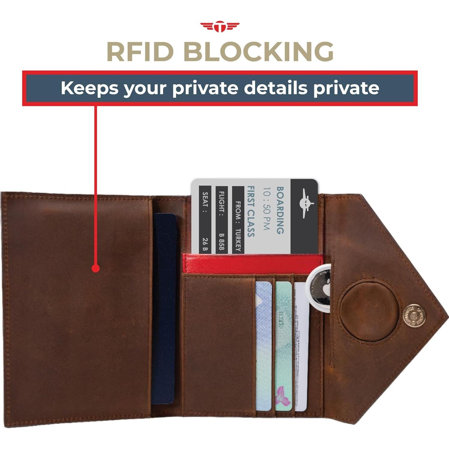 Portafolios de Pasaporte Talonport de Cuero Marrón RFID