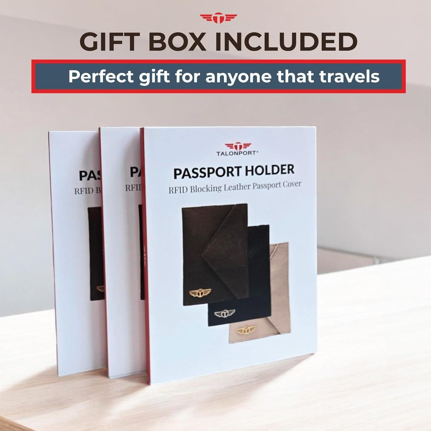 Portafolios de Pasaporte Talonport de Cuero Marrón RFID