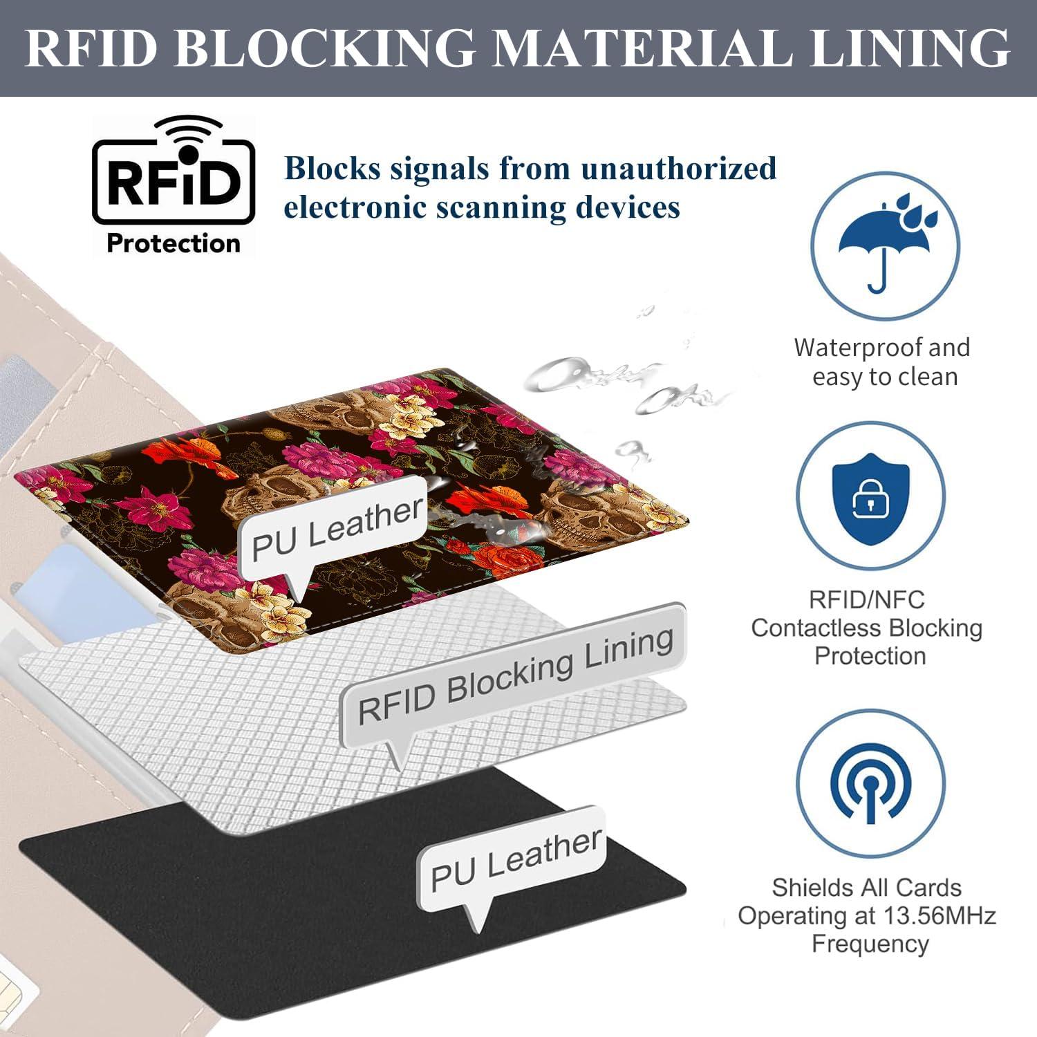 Portafolio de Pasaporte ATJFKIXL RFID Cuero Premium Flores
