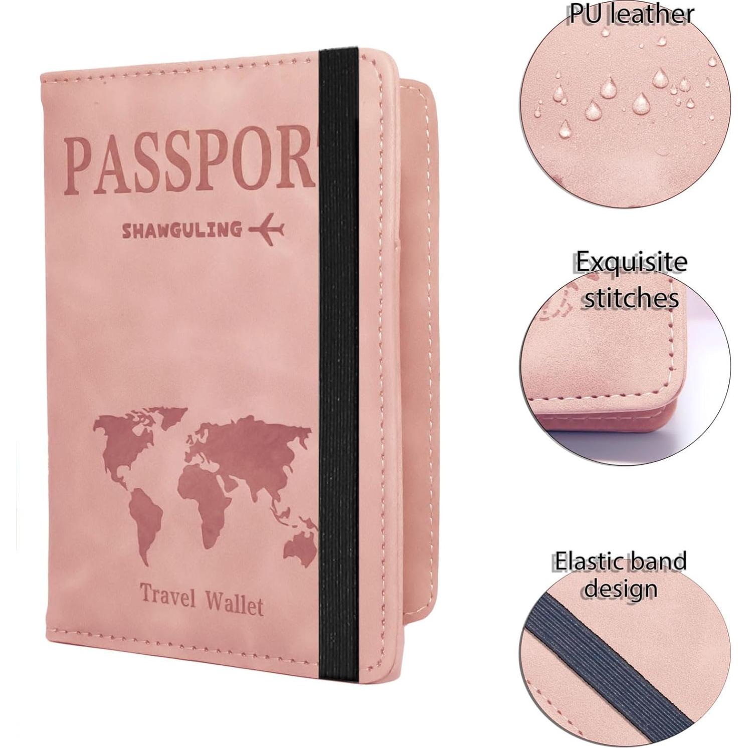 Portapasaportes Rosa con Bloqueo RFID de Cuero PU Unisex
