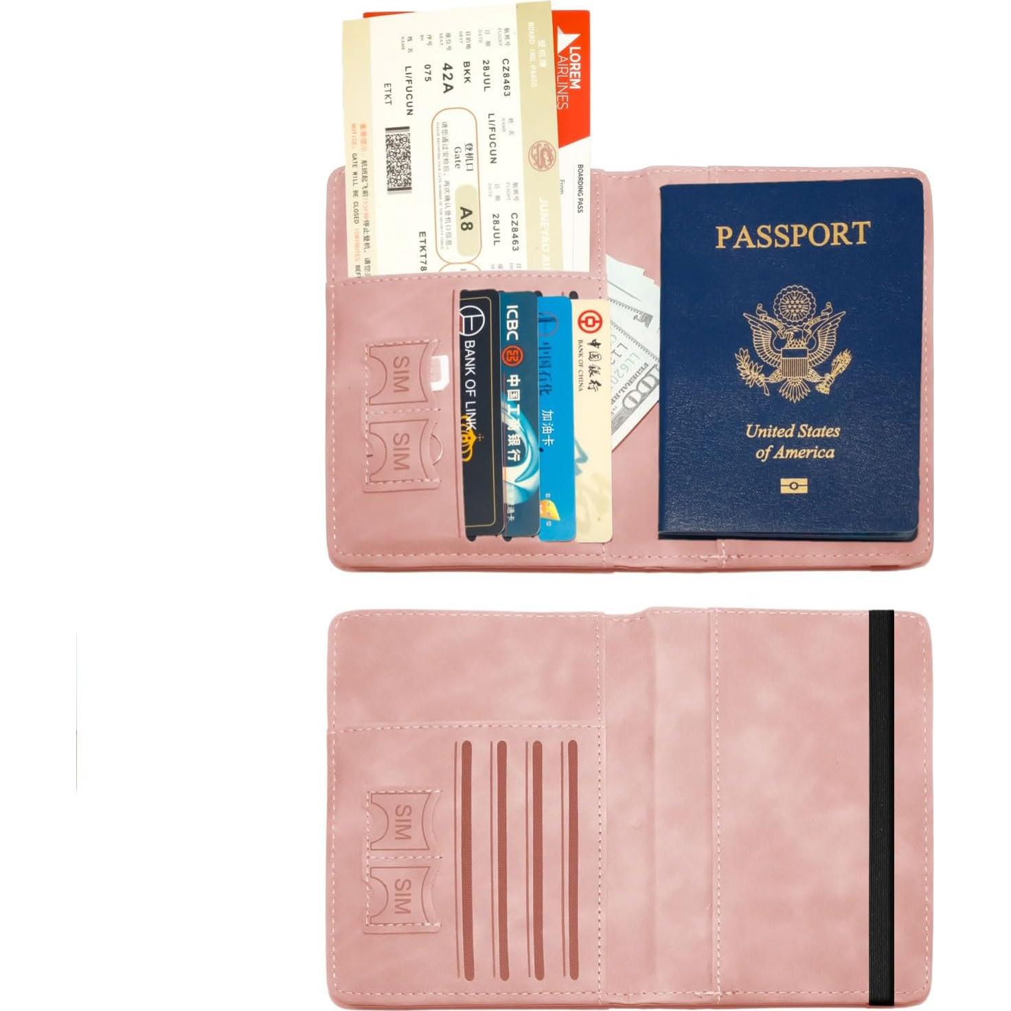Portapasaportes Rosa con Bloqueo RFID de Cuero PU Unisex