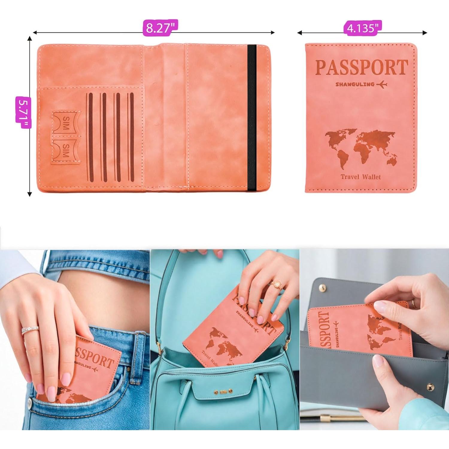 Portapasaportes Rosa con Bloqueo RFID de Cuero PU Unisex