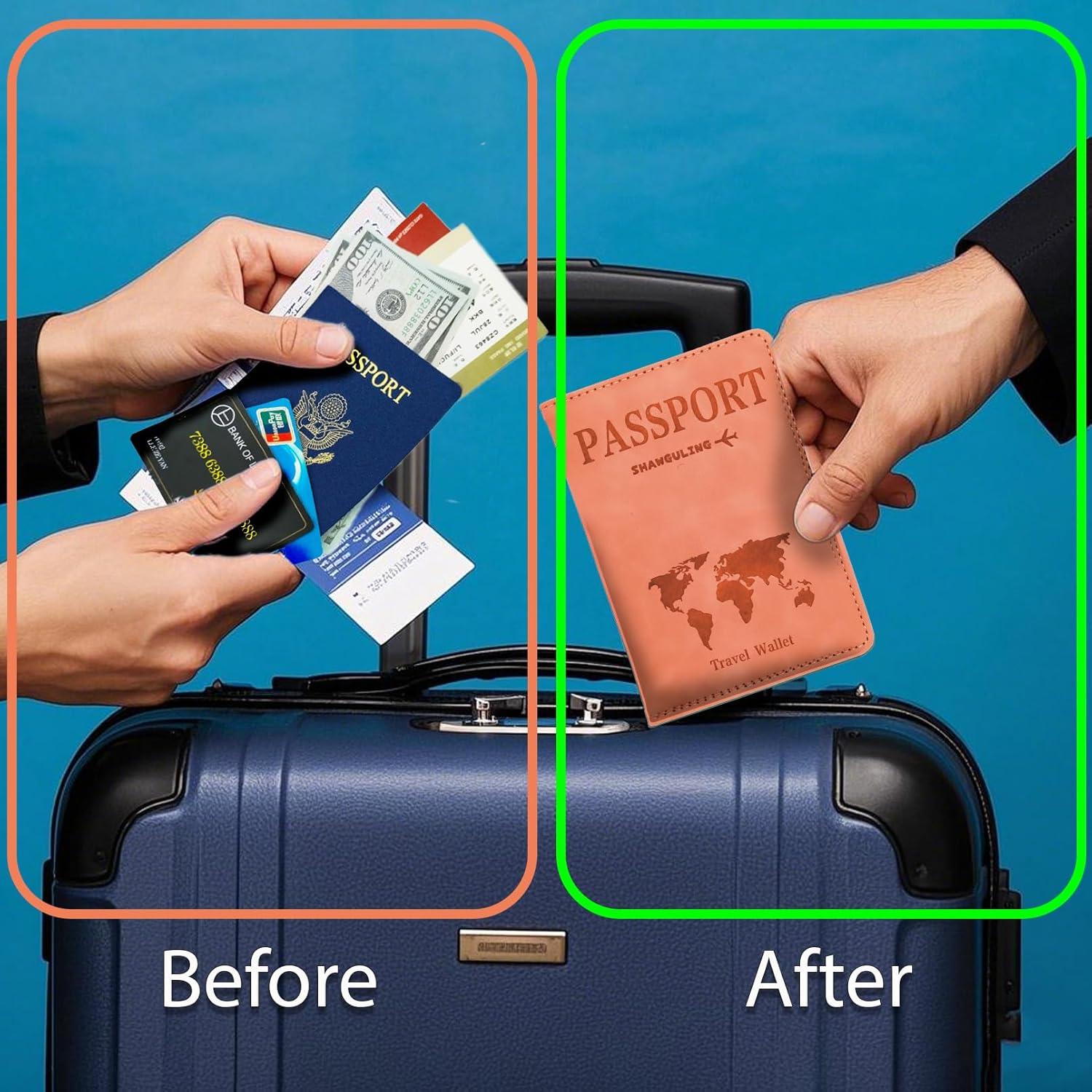 Portapasaportes Rosa con Bloqueo RFID de Cuero PU Unisex