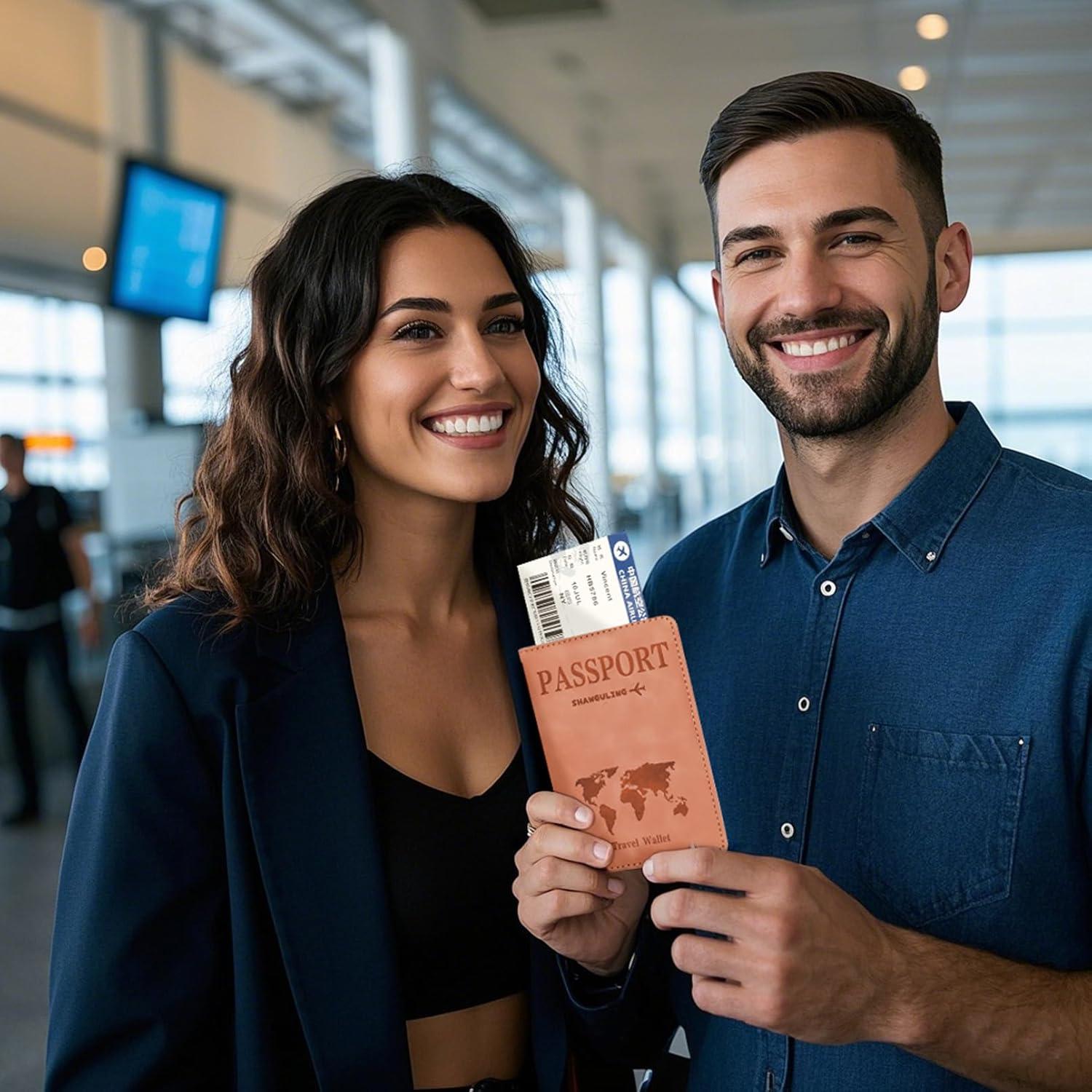 Portapasaportes Rosa con Bloqueo RFID de Cuero PU Unisex