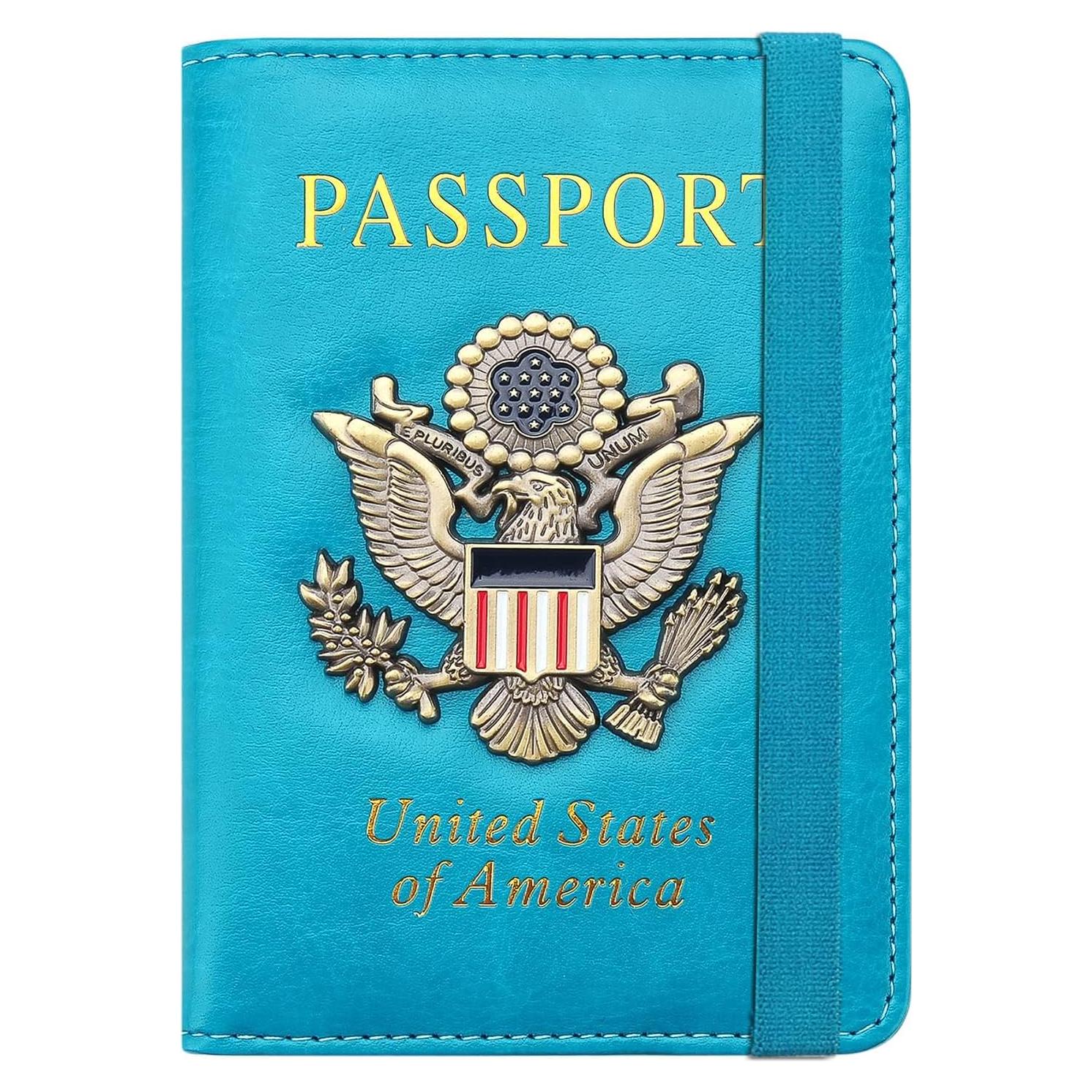 Portafolios de Pasaporte RFID FACATH Azul Cielo con Sello 3D