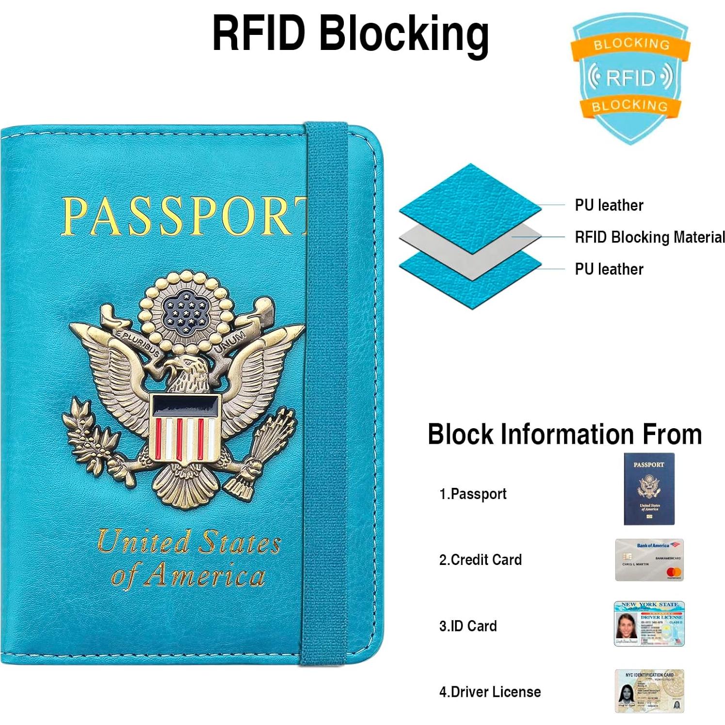 Portafolios de Pasaporte RFID FACATH Azul Cielo con Sello 3D