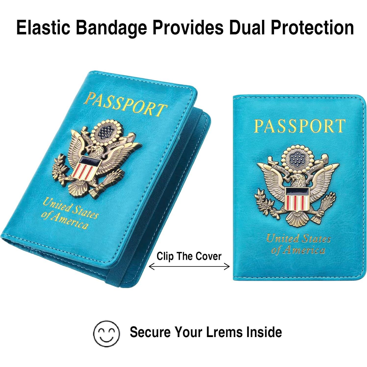 Portafolios de Pasaporte RFID FACATH Azul Cielo con Sello 3D